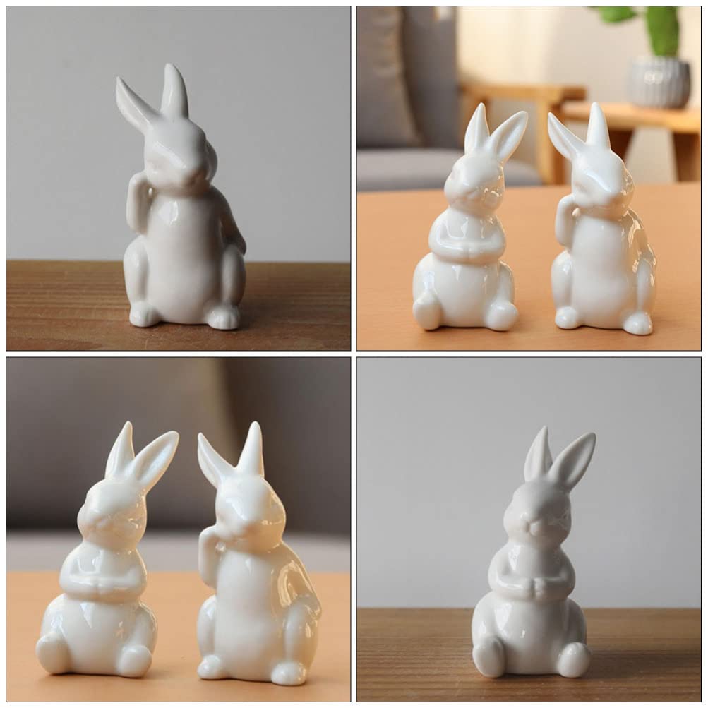 2pcs White Ceramic Easter Bunny Figurines - Cute Rabbit Statues for Home Decor, Easter Party Favors, Table Centerpiece, Gift for Lovers | Perfect for Spring Decor, Easter Crafts & Holiday Dining Table Ornaments
