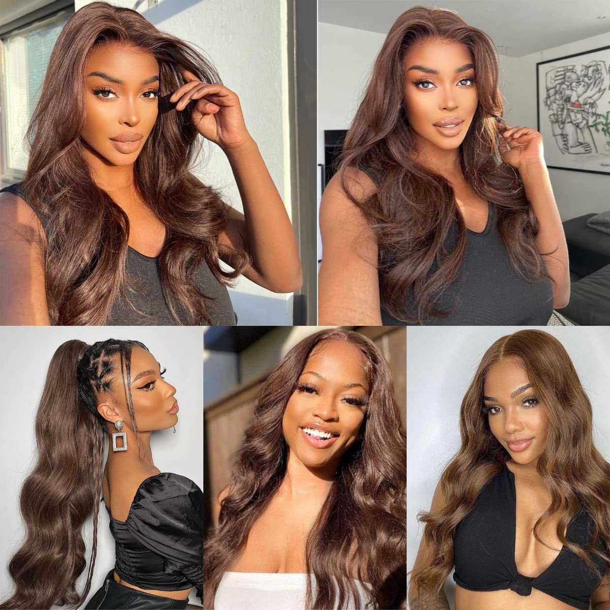 West Kiss Seamless Clip-In Human Hair Extensions - Soft & Bouncy PU Skin Weft, 100% Real Human Hair (Chocolate Brown, Body Wave, 7pcs, 120g, 20 Inch) for Volume & Length - Perfect for Parties, Weddings & Daily Styling