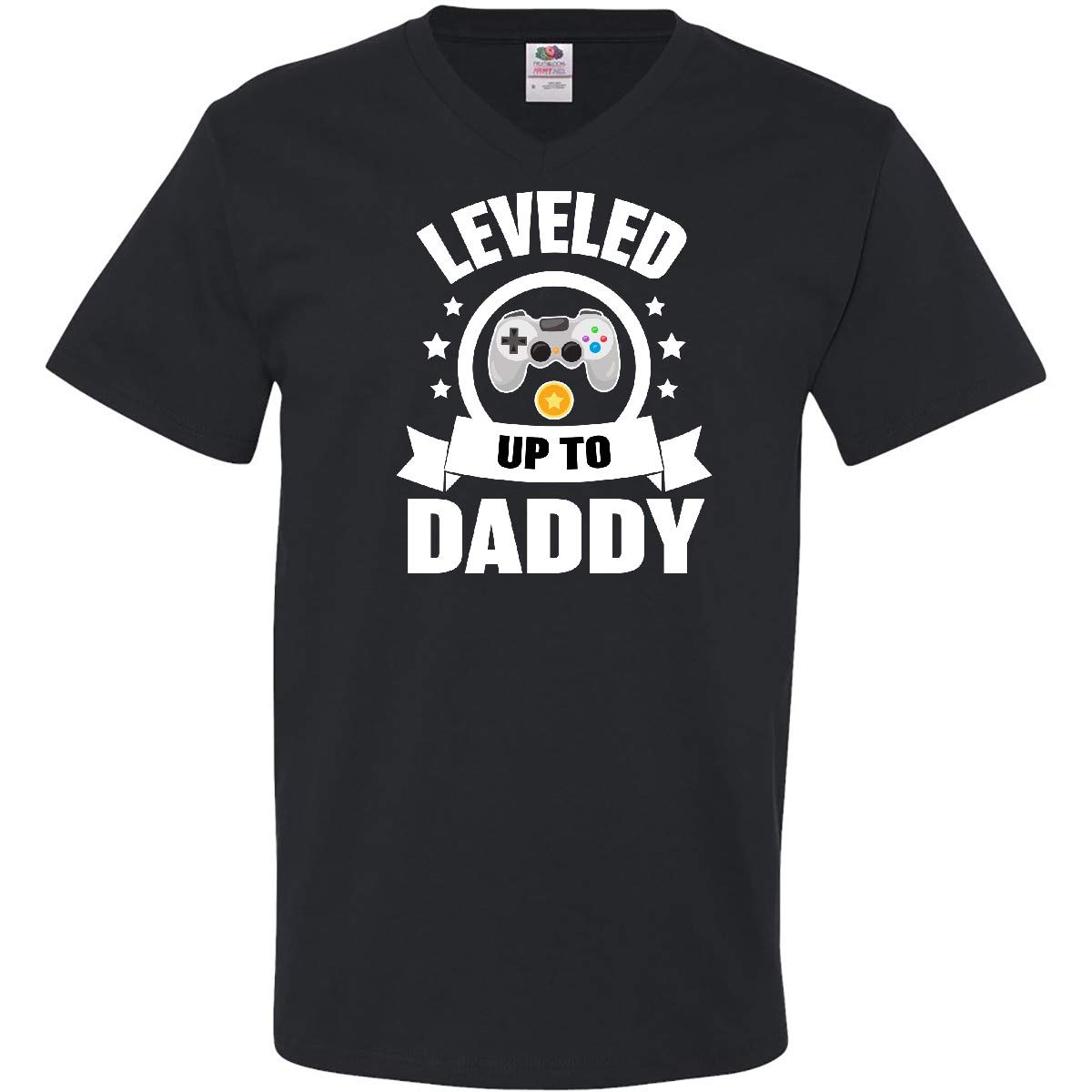 Leveled Up to Daddy with Game Controller Men's V-Neck T-Shirt | Funny Gamer Dad Shirt | Comfortable Cotton Tee for Fathers Day, Birthday & Casual Wear
