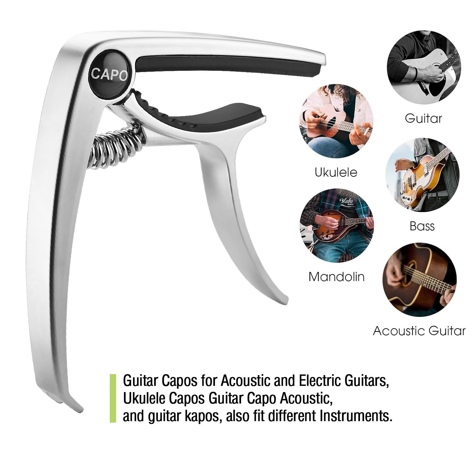 Premium Guitar Capo for Acoustic & Electric Guitars - 6-String Adjustable Clamp (Silver) | Perfect for Live Performances, Studio Recording & Practice Sessions