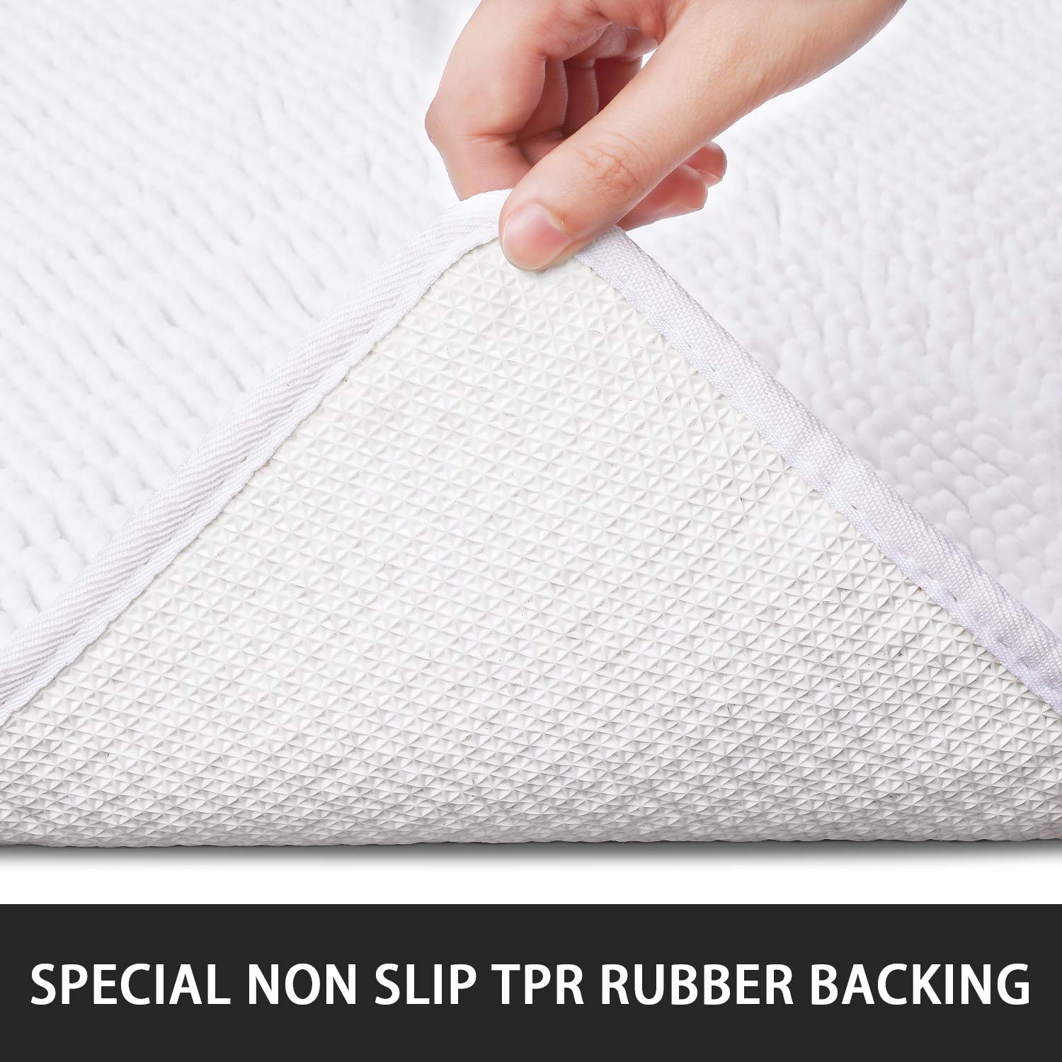 Noahas Soft Luxury Chenille Bathroom Rug 24'' x 48'' - Non-Slip Absorbent Bath Mat for Tub & Shower - Plush Microfiber Machine Washable Floor Carpet (White) - Perfect for Bathroom, Spa & Home Decor