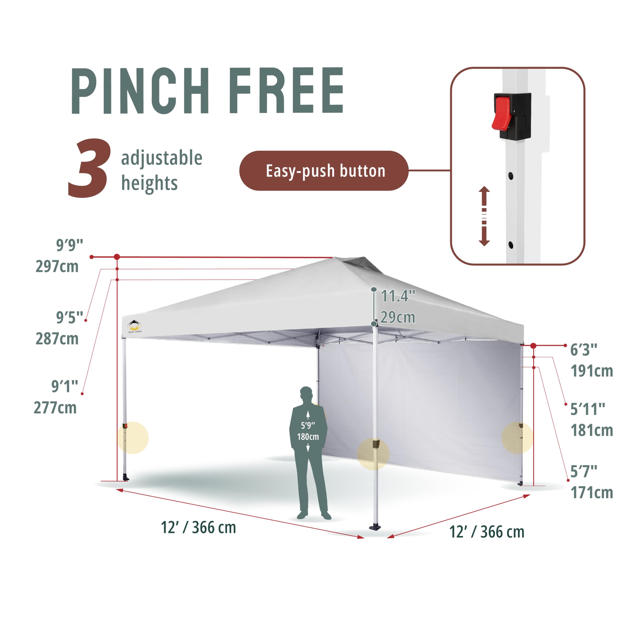 CROWN SHADES 12x12 Pop Up Canopy Tent - Instant Commercial Canopy with 150D Silver Coated Fabric - Includes Removable Sidewall, 4 Ropes, 8 Stakes & Weight Bags - Portable STO 'N Go Bag - Perfect for Outdoor Events, Farmers Markets, Beach Parties & Camping - White