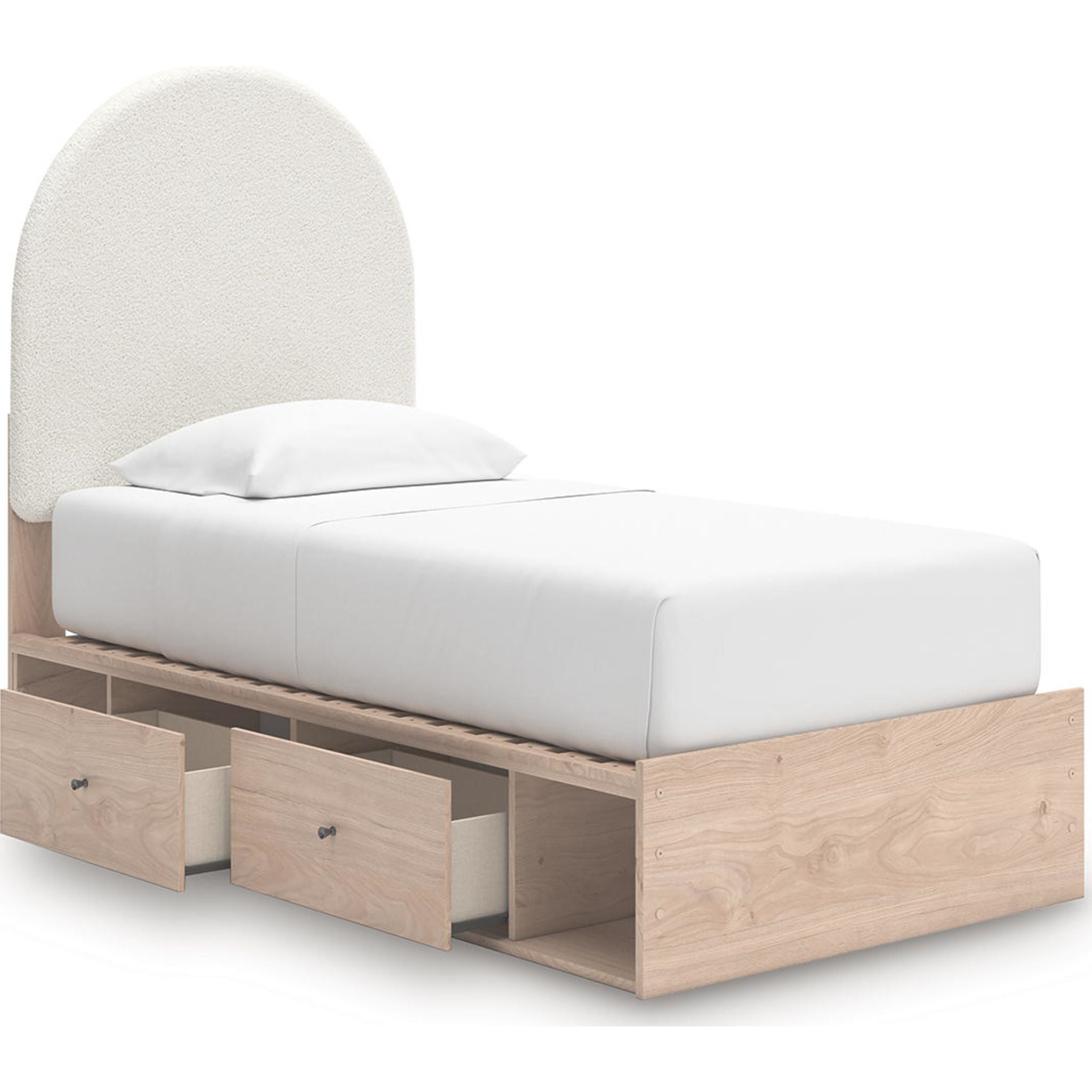 Arloster Modern Platform Bed Frame with 4 Storage Drawers - Tan & White Finish - Perfect for Small Bedrooms & Studio Apartments