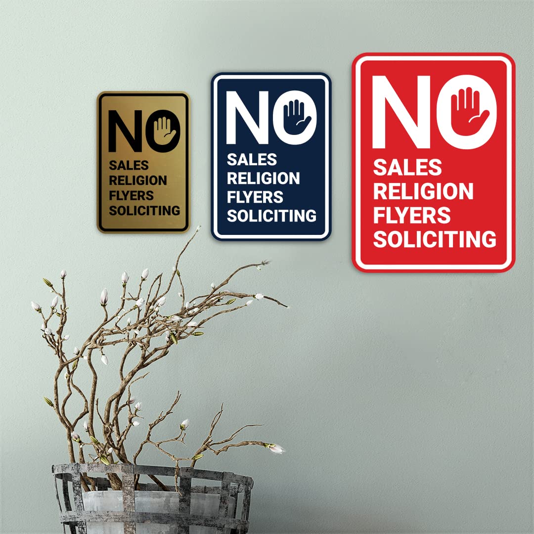 Brushed Silver Portrait Round No Soliciting Sign - No Sales, No Religion, No Flyers - Durable Metal Sign for Home, Office & Business Entrance (Medium Size)
