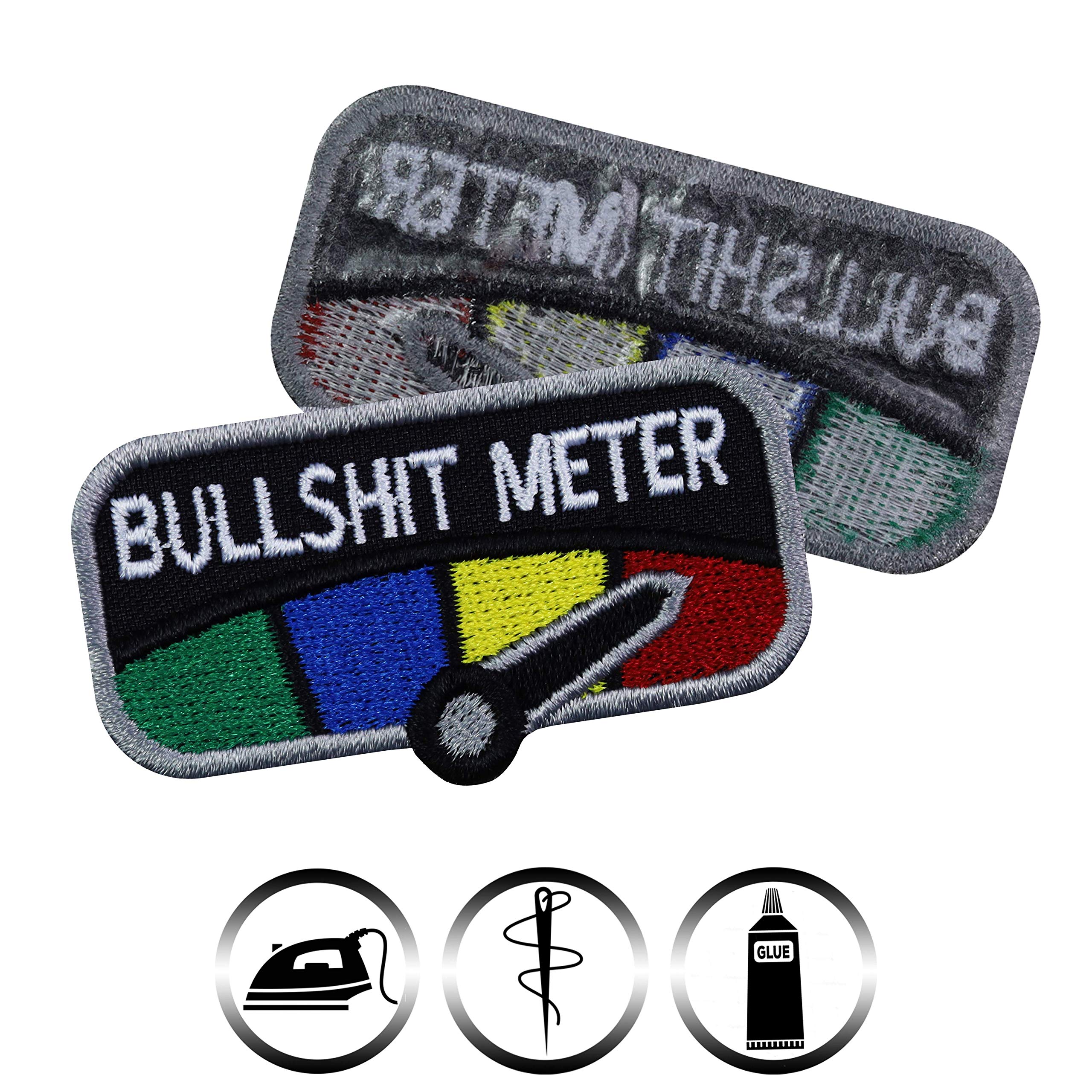 Bullshit Meter Iron On & Sew On Patches - Funny Saying Patches for Bikers, Rockers, Pets, Hipsters - 2.36x1.26 Inch Cool Embroidered Patches for Jackets, Jeans, Backpacks, Hats - Perfect for DIY Customization, Gifts & Fashion Statement