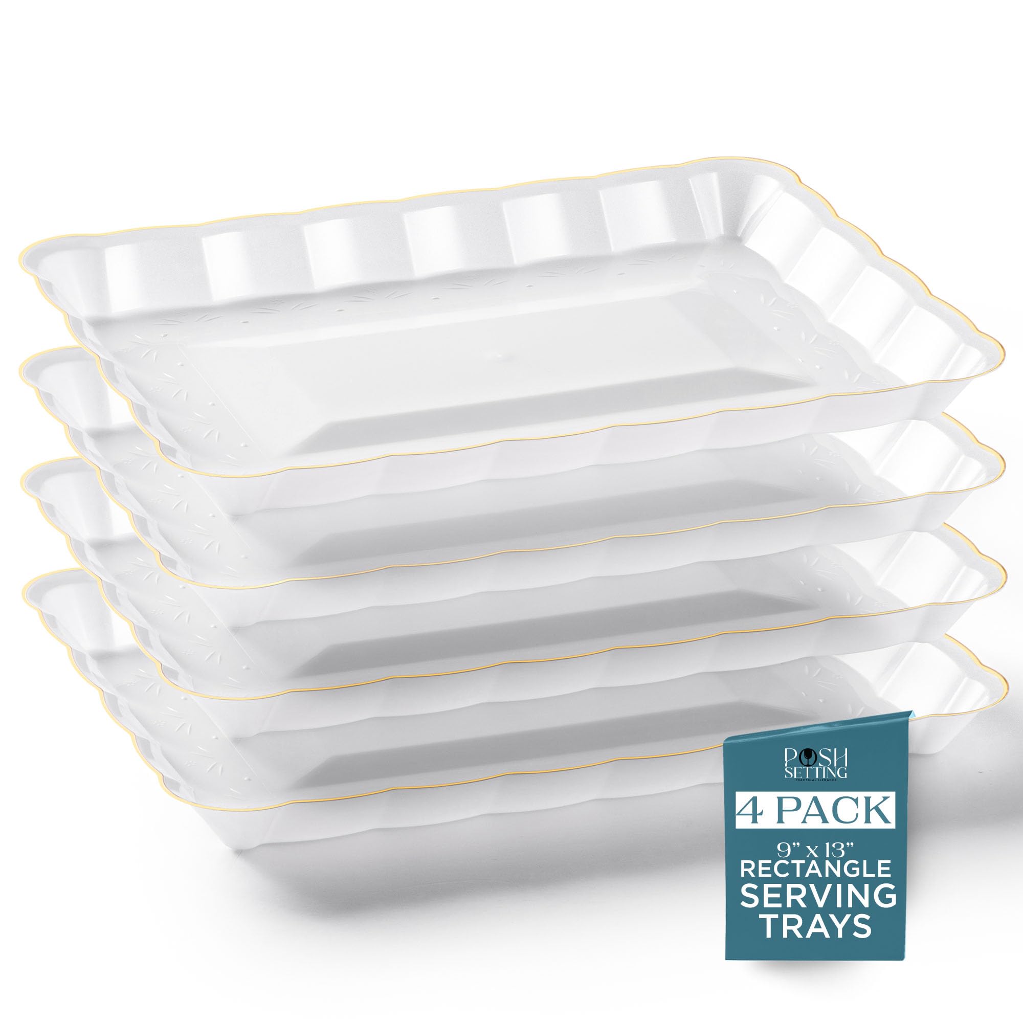 Elegant White Disposable Serving Trays 4-Pack - Perfect for Parties & Events
