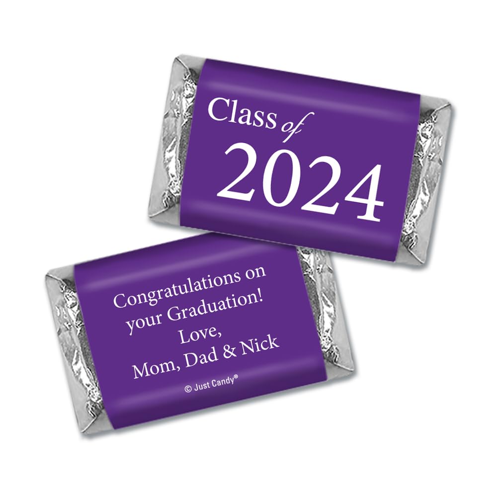 Personalized Graduation Party Favors - 75 Count Hershey's Miniatures Chocolate Candy in Purple - Perfect for Graduation Celebrations, School Events & Party Giveaways