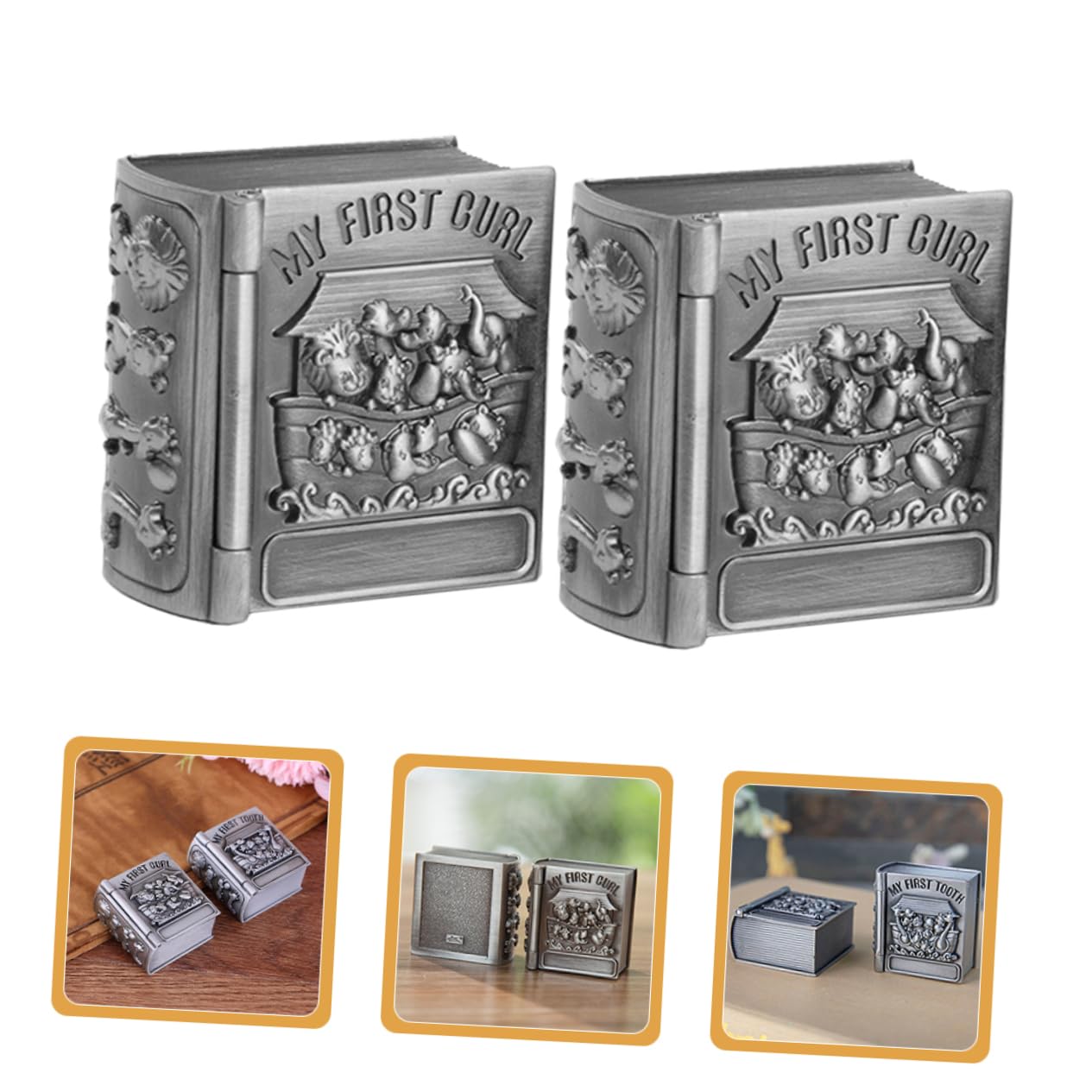 VINTORKY 2-Piece Metal Tooth Storage Box - Deciduous Tooth Organizer Container with Lid, Small Teeth Holder Case for Baby Kids (Perfect for First Tooth Keepsake & Memory Preservation)