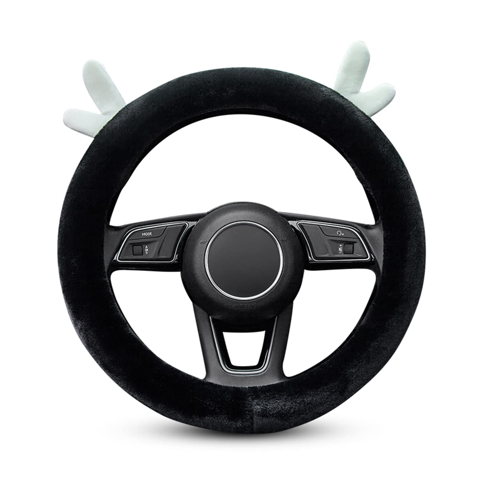 Ergocar Round Plush Steering Wheel Cover - Soft Anti-Slip Winter Car Accessory, 15