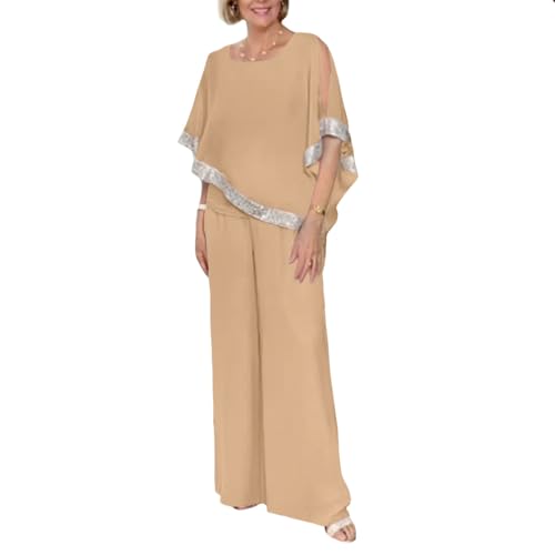 Lady Apricot Chiffon Wedding Guest Pantsuit