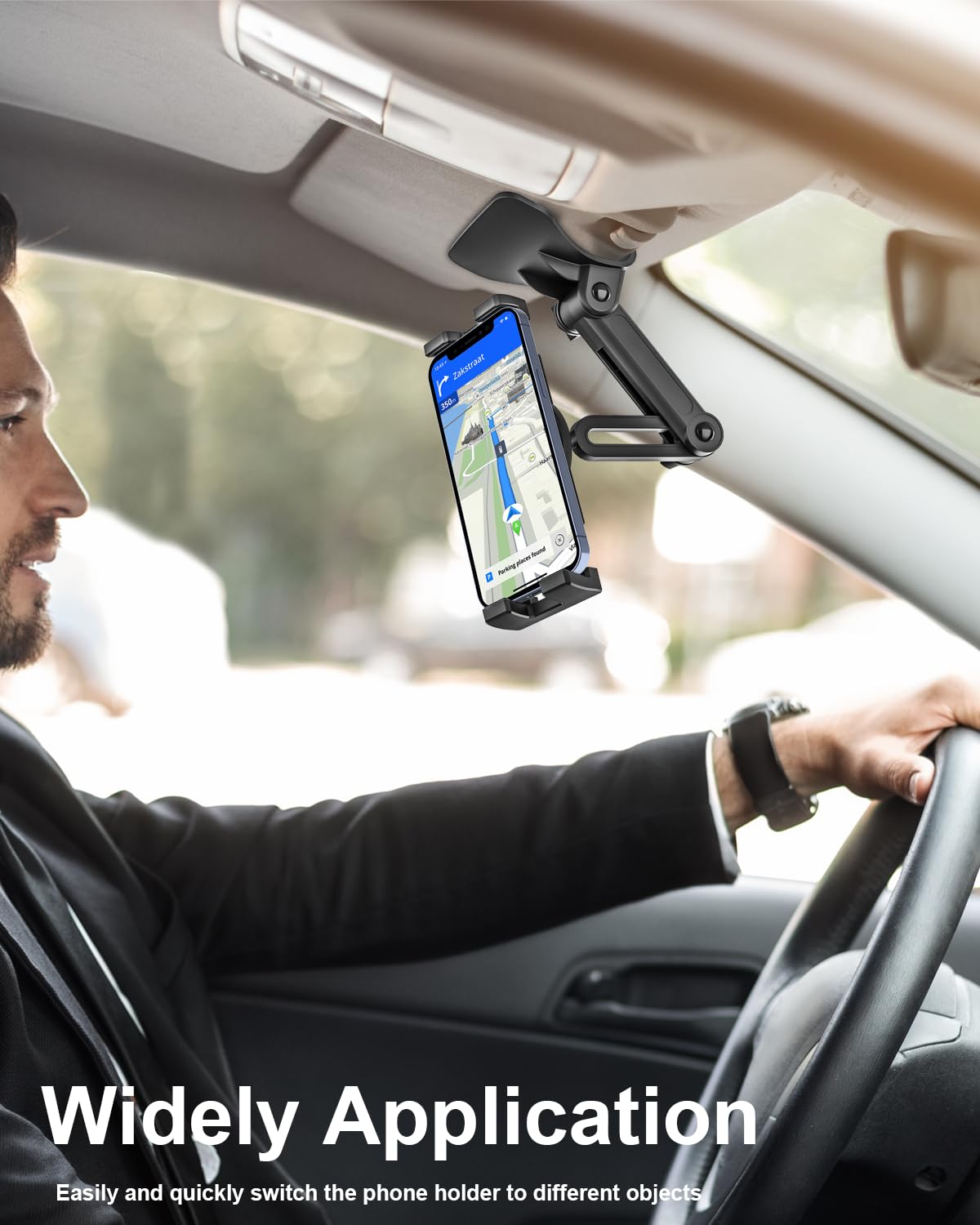 Universal Car Phone Mount Holder - Adjustable Dashboard Clip & Sun Visor Clamp for iPhone 16 Pro Max/15/14/13/12, Galaxy S24/S23, Android Smartphones - Perfect for GPS Navigation, Hands-Free Calls & Road Trips