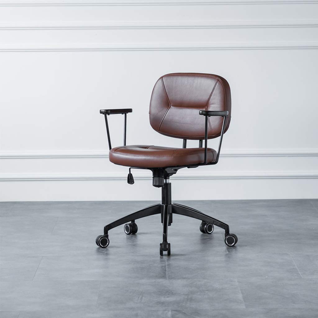 Premium Nordic Leather Office Chair - Ergonomic Computer Desk Chair for Home & Office, Adjustable Height Study Chair (Cowhide-Brown) - Perfect for Work, Gaming & Relaxing in Bedroom or Home Office