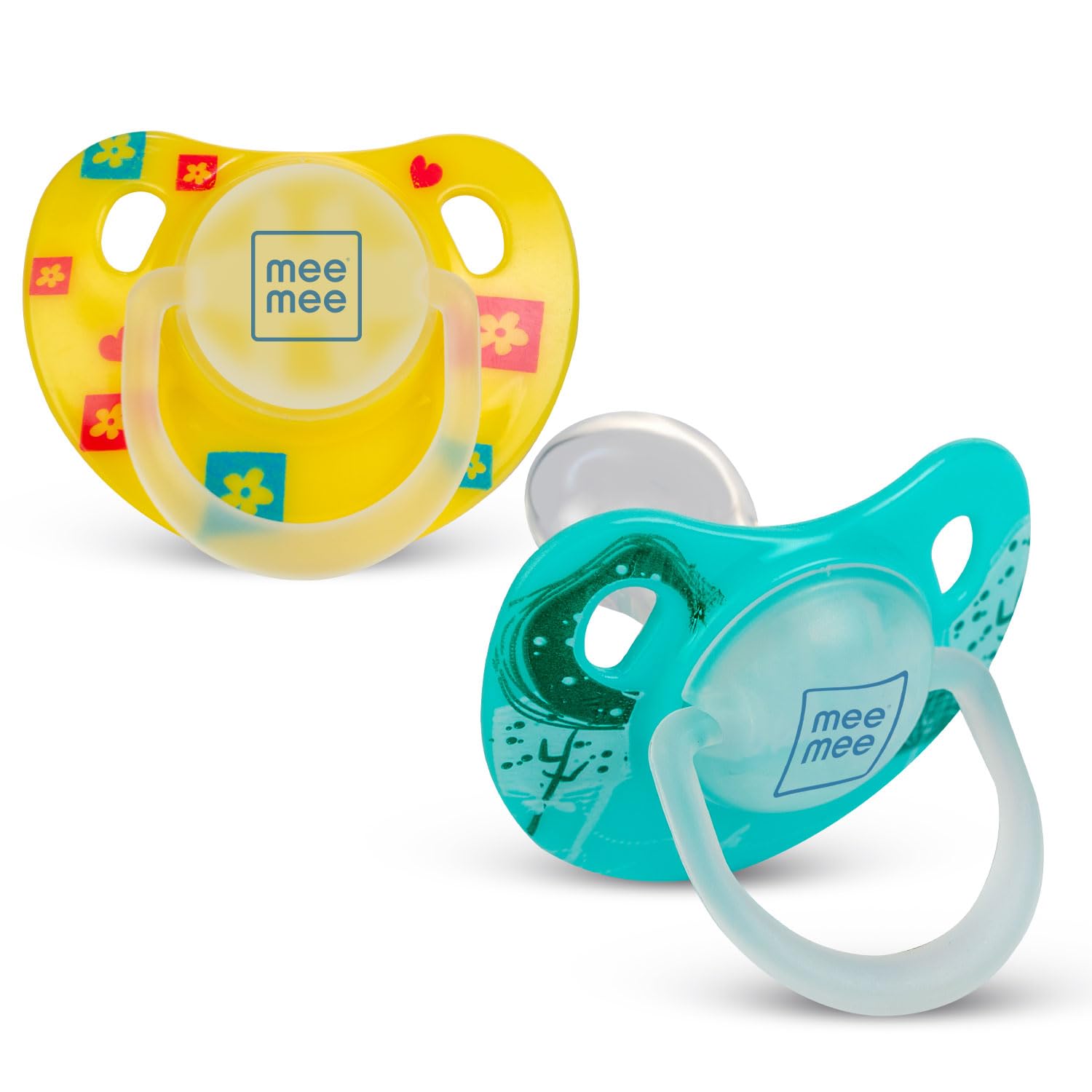 Mee Mee Orthodontic Baby Pacifier - BPA Free, Newborn to 6 Months, Yellow & Green Soothing Teether - Perfect for Daytime Comfort & Nighttime Sleep
