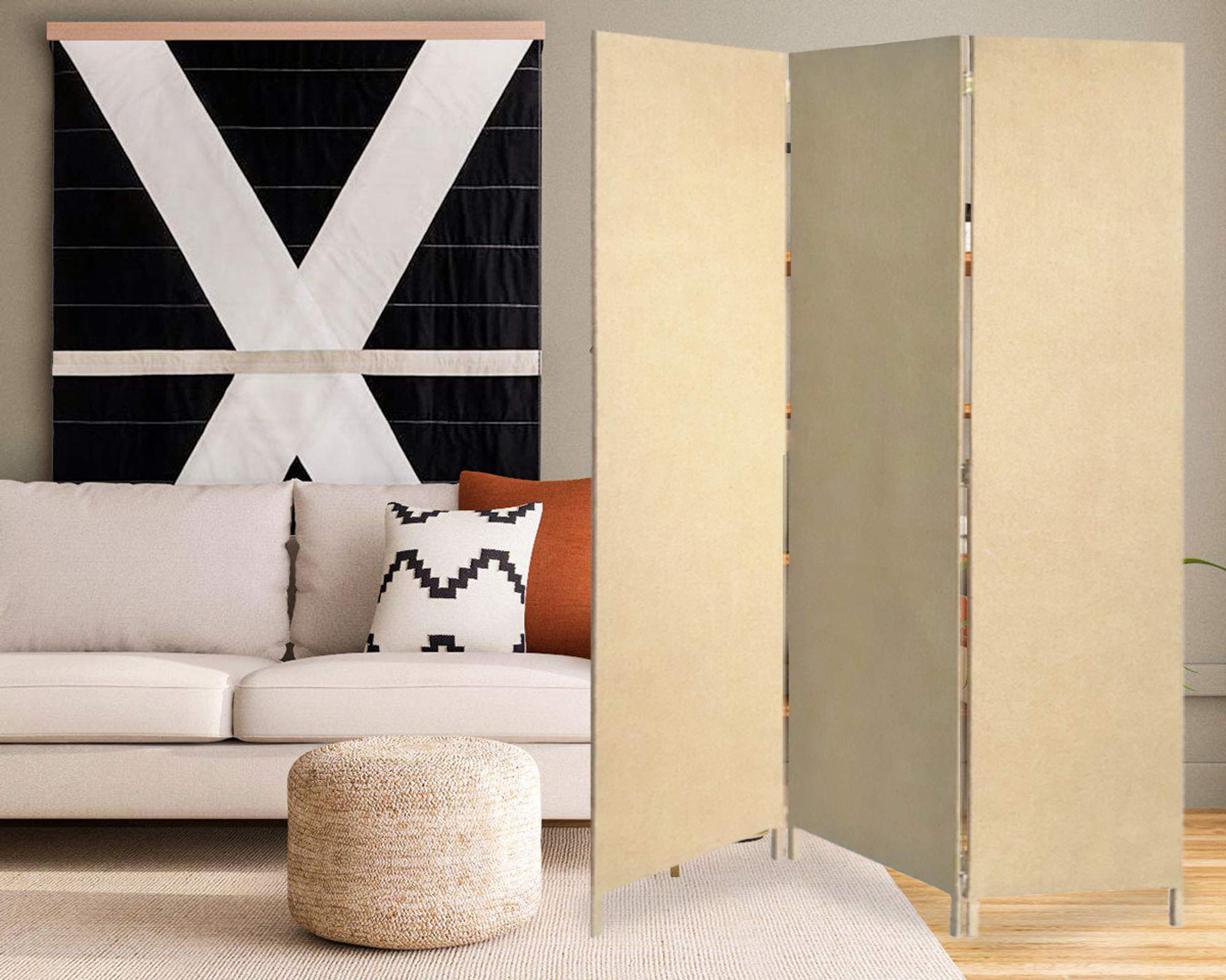 Stylish Beige Screen Gems Room Divider - Foldable Privacy Partition for Home Office, Bedroom & Living Space