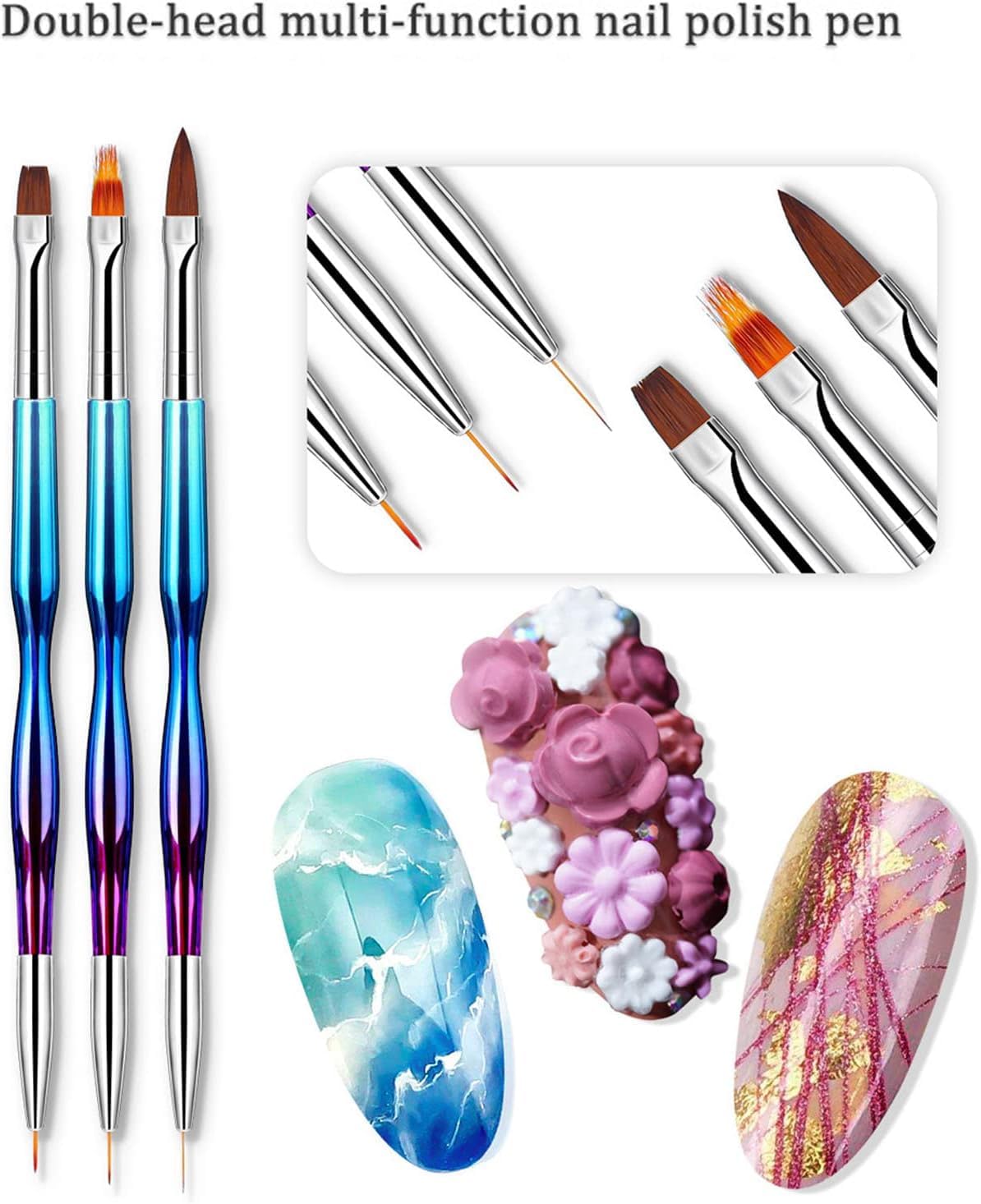 NAILWIND 3pcs Double Ended Nail Art Brush Set - Professional Gel Nail Liner & Painting Brushes for Nail Design, DIY Manicure & Salon Use - Perfect for Acrylic, Gel Polish & Nail Art Accessories