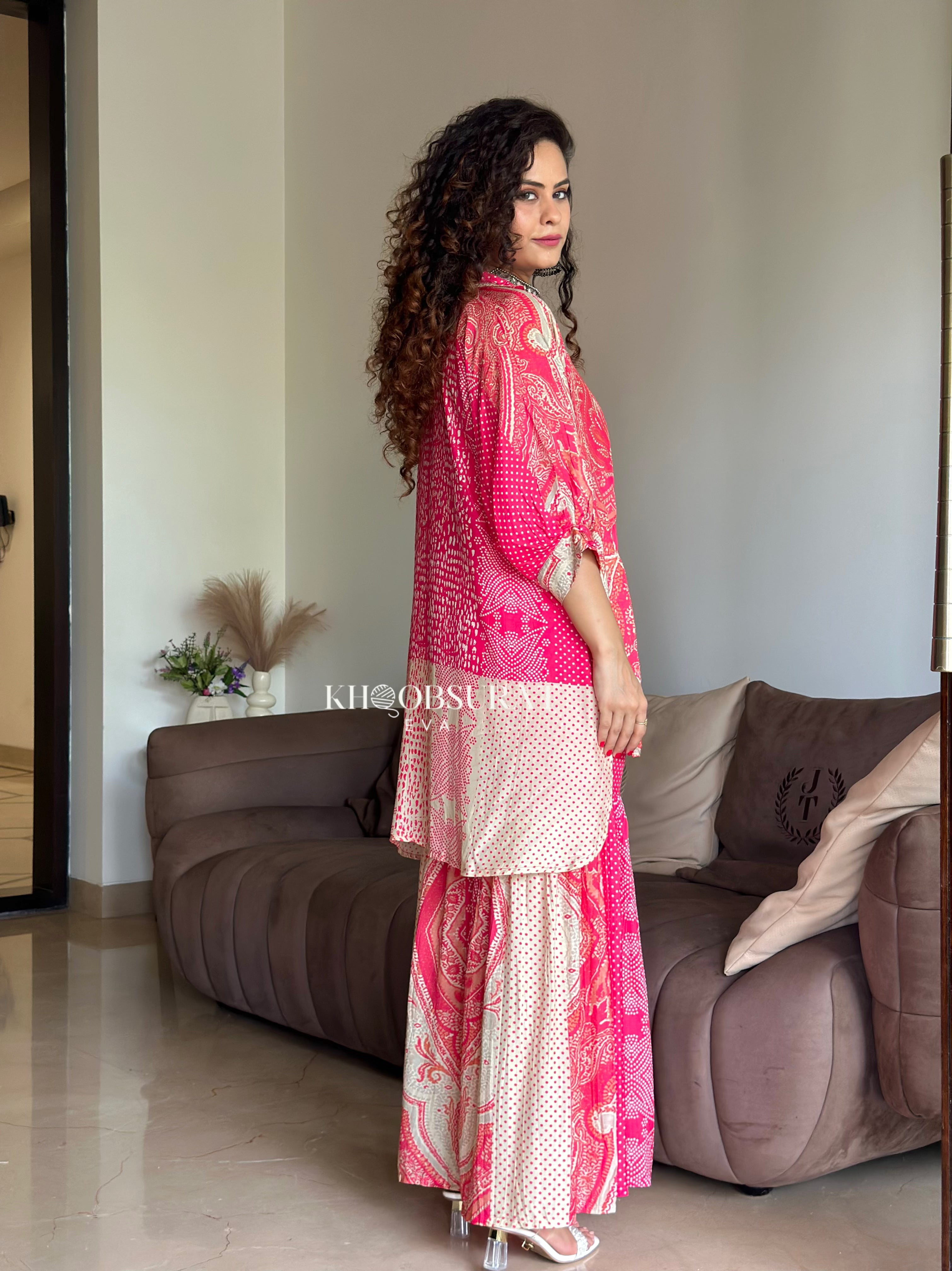 Stylish Pink Kaftan Coord Set for Women - Boho Chic Beach Cover Up & Summer Party Outfit