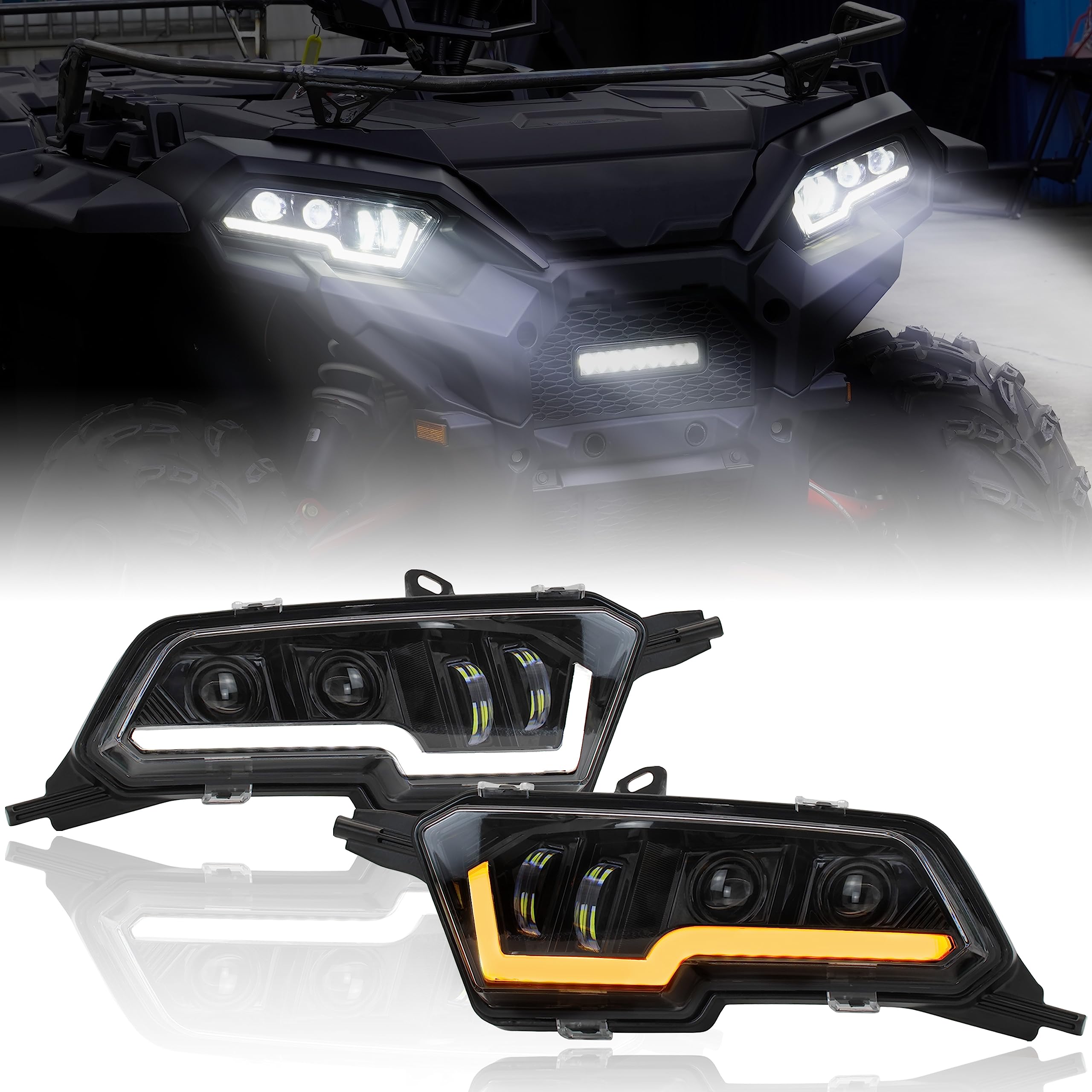 SAUTVS LED Headlights for Polaris Sportsman XP 1000/850/570/450 - High/Low Beam DRL Turn Signal - 2017-2025 Upgrade for Off-Road Adventures