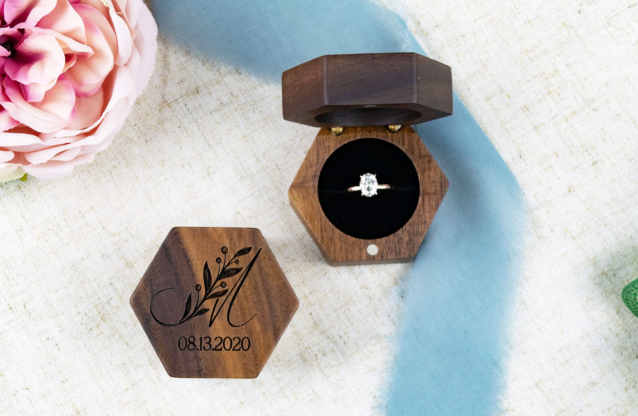 Custom Walnut Engagement Ring Box for Proposal - Personalized Wedding Ring Box for Her - Handcrafted Wooden Jewelry Gift Box - Perfect for Surprise Proposals & Romantic Moments