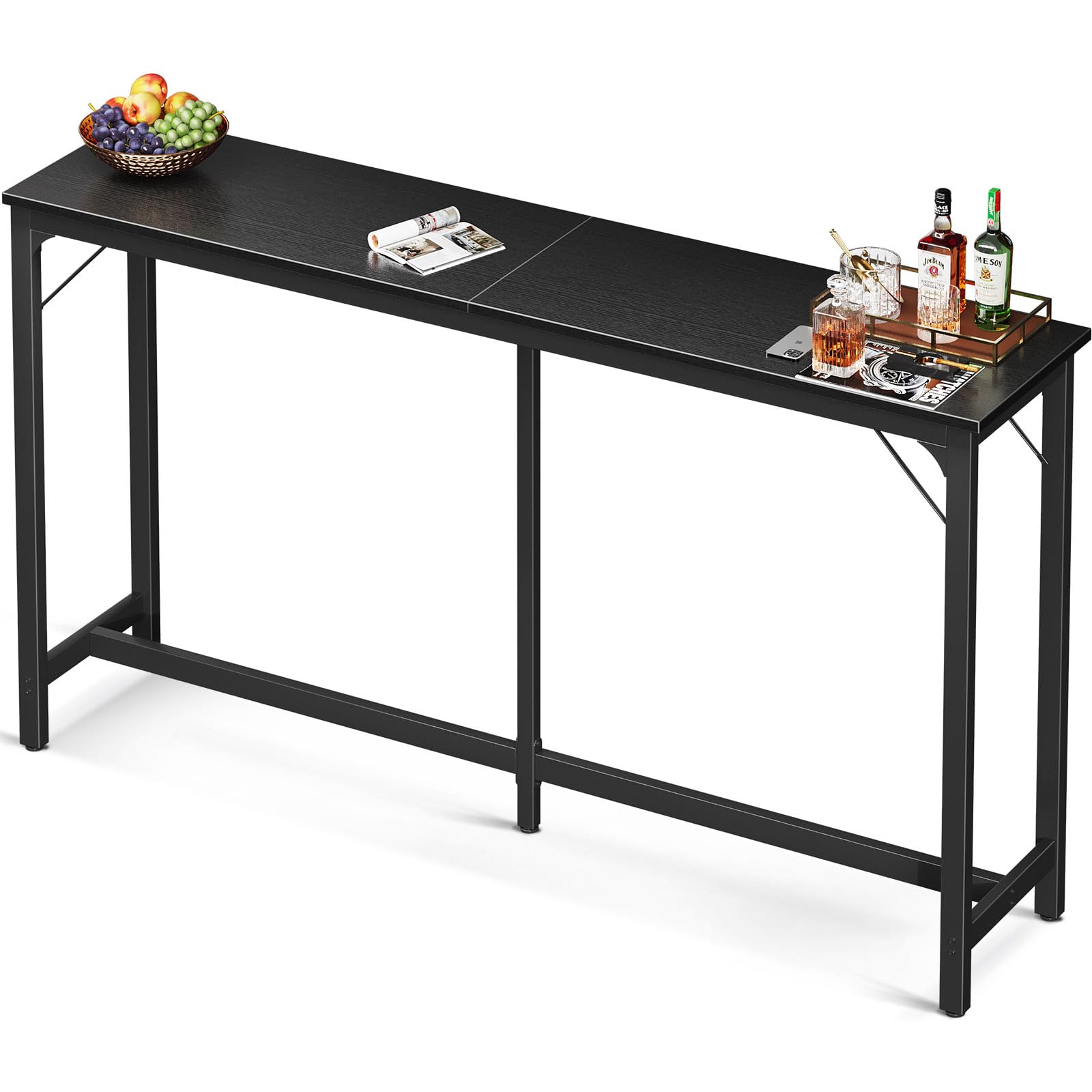 ODK 71 Inch Black Rectangular Bar Table - Counter Height Pub Table with Sturdy Metal Legs & Scratch-Resistant Top for Kitchen, Dining Room, or Home Bar - Easy to Clean & Durable Design for Entertaining Guests