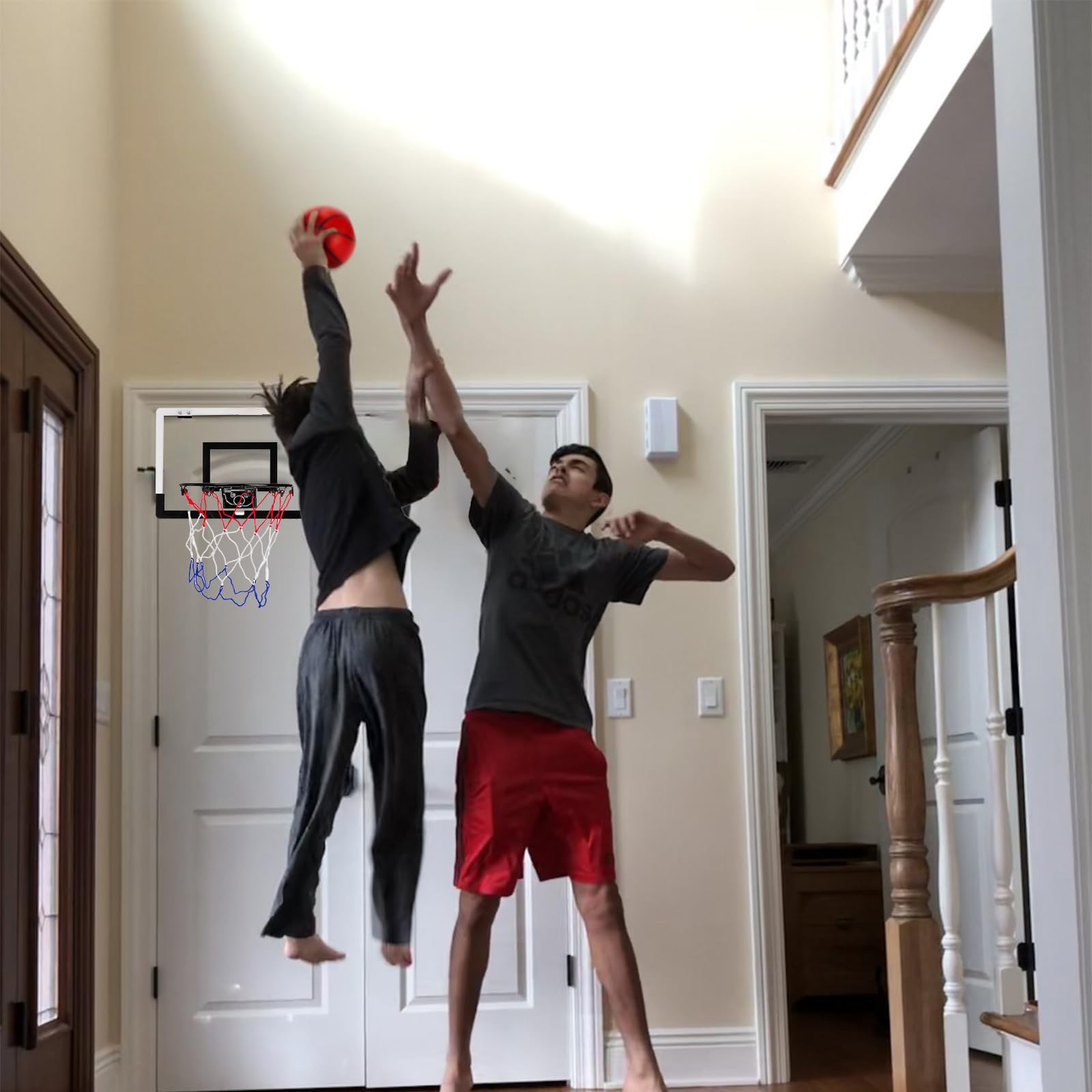 Fasmov Over The Door Basketball Hoop - Adjustable Mini Indoor Basketball Hoop with Foldable Flex Rim for Kids, Teens & Adults - Perfect for Bedroom, Office, Dorm & Playroom Games