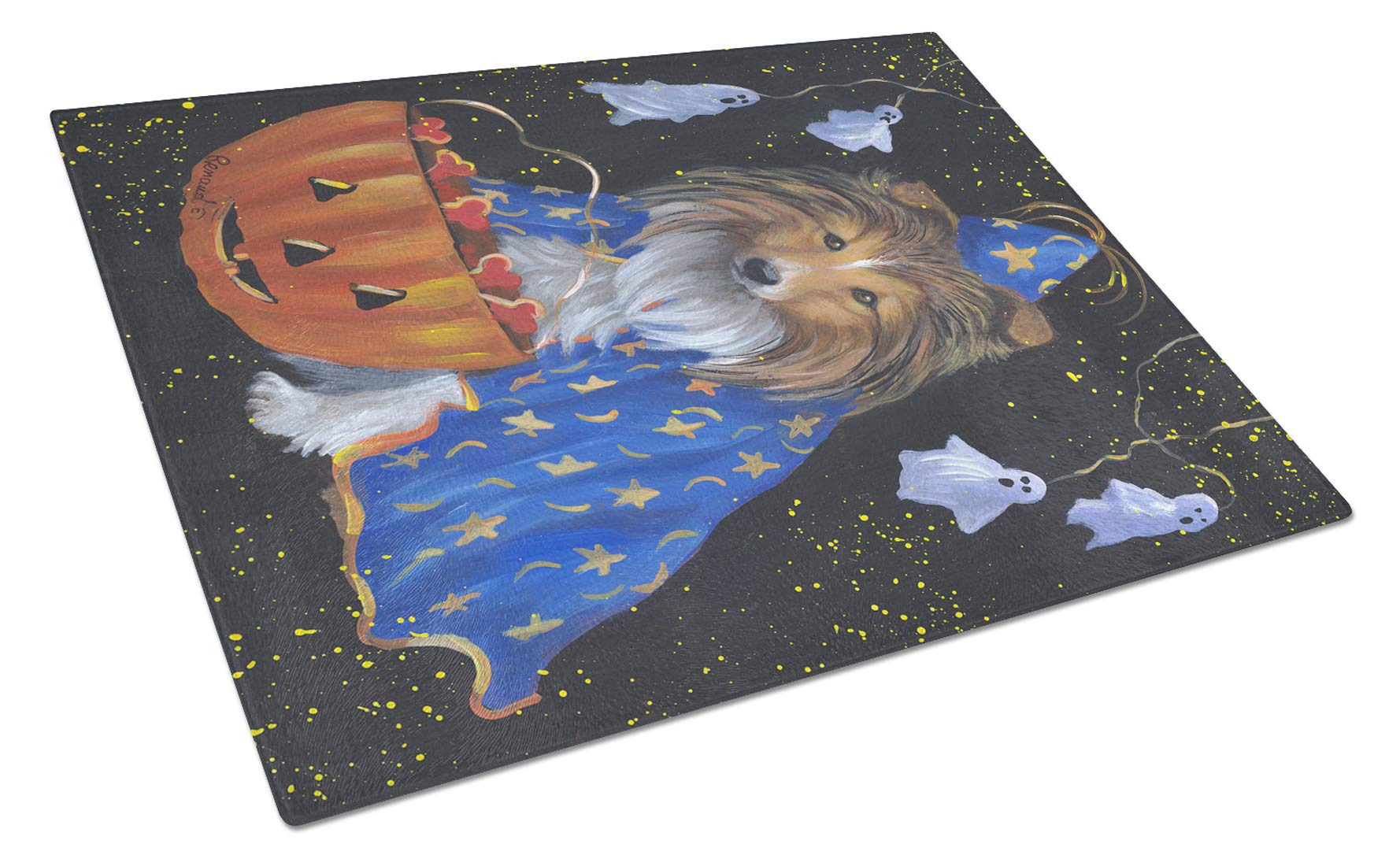Caroline's Treasures PPP3186LCB Sheltie Halloween Witch Tempered Glass Cutting Board - Large Decorative Kitchen Chopping & Serving Board for Halloween Parties, Thanksgiving, and Holiday Entertaining