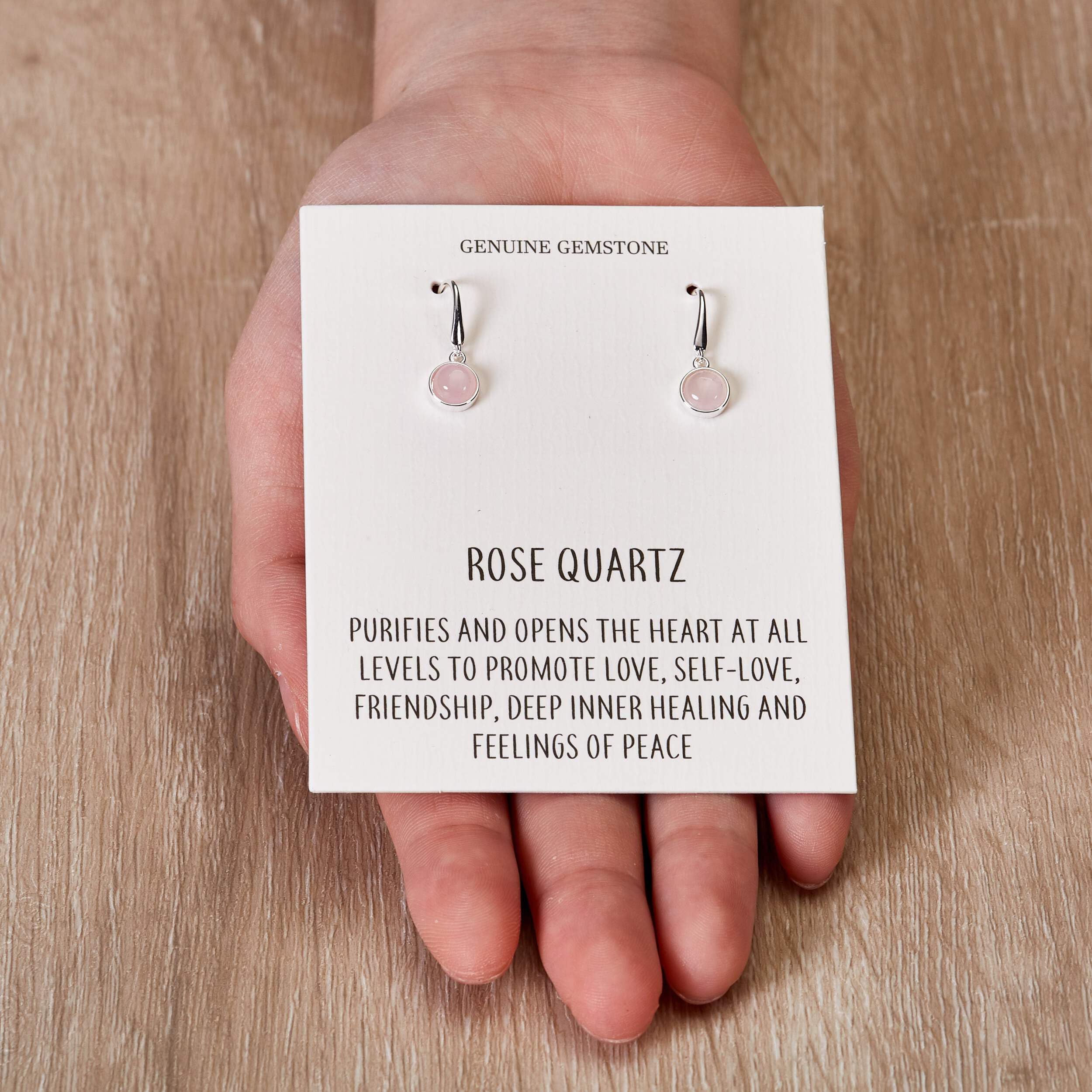 Philip Jones Rose Quartz Drop Earrings with Inspirational Quote Card - Elegant Dangle Jewelry for Women, Perfect Gift for Birthday, Anniversary & Special Occasions
