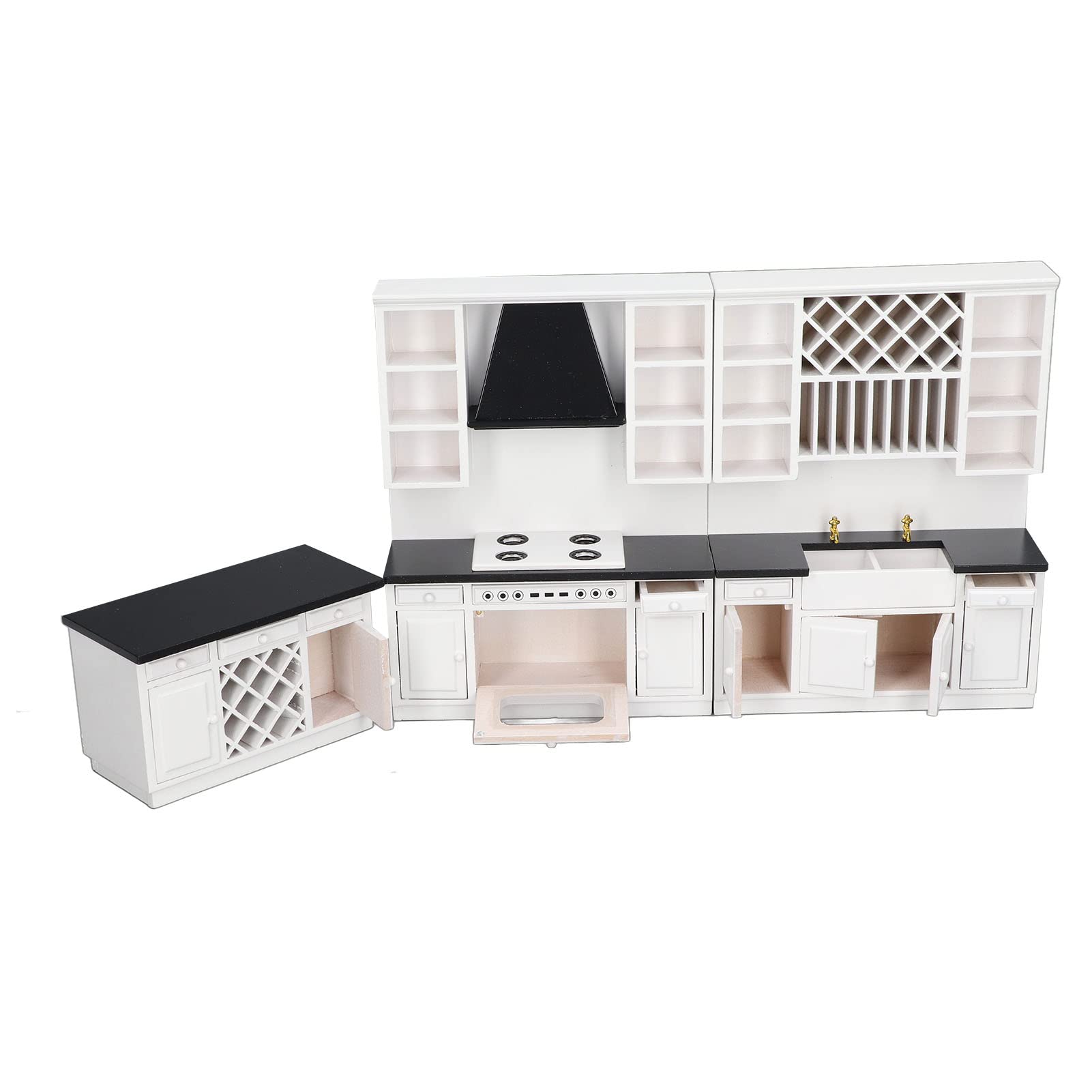 1:12 Scale Miniature Dollhouse Kitchen Set - Wooden White Cabinet & Dining Room Furniture for DIY Dollhouse Decor | Perfect for Collectors, Model Homes & Miniature Displays