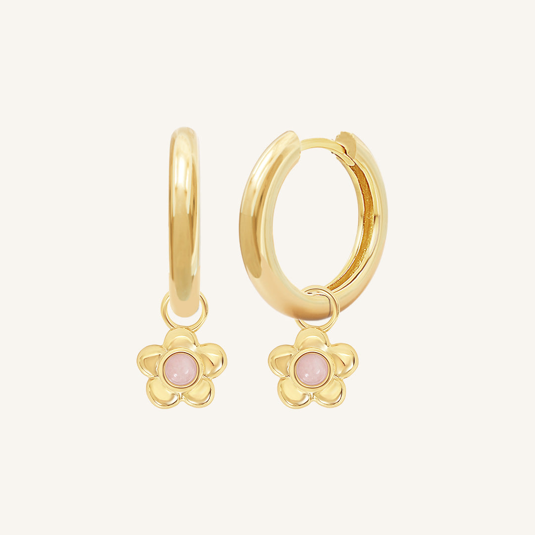 Blossom Charm Hoops Earrings for Women - Floral Dangle Earrings, Gold Plated Hypoallergenic Jewelry - Perfect for Weddings, Parties & Everyday Wear