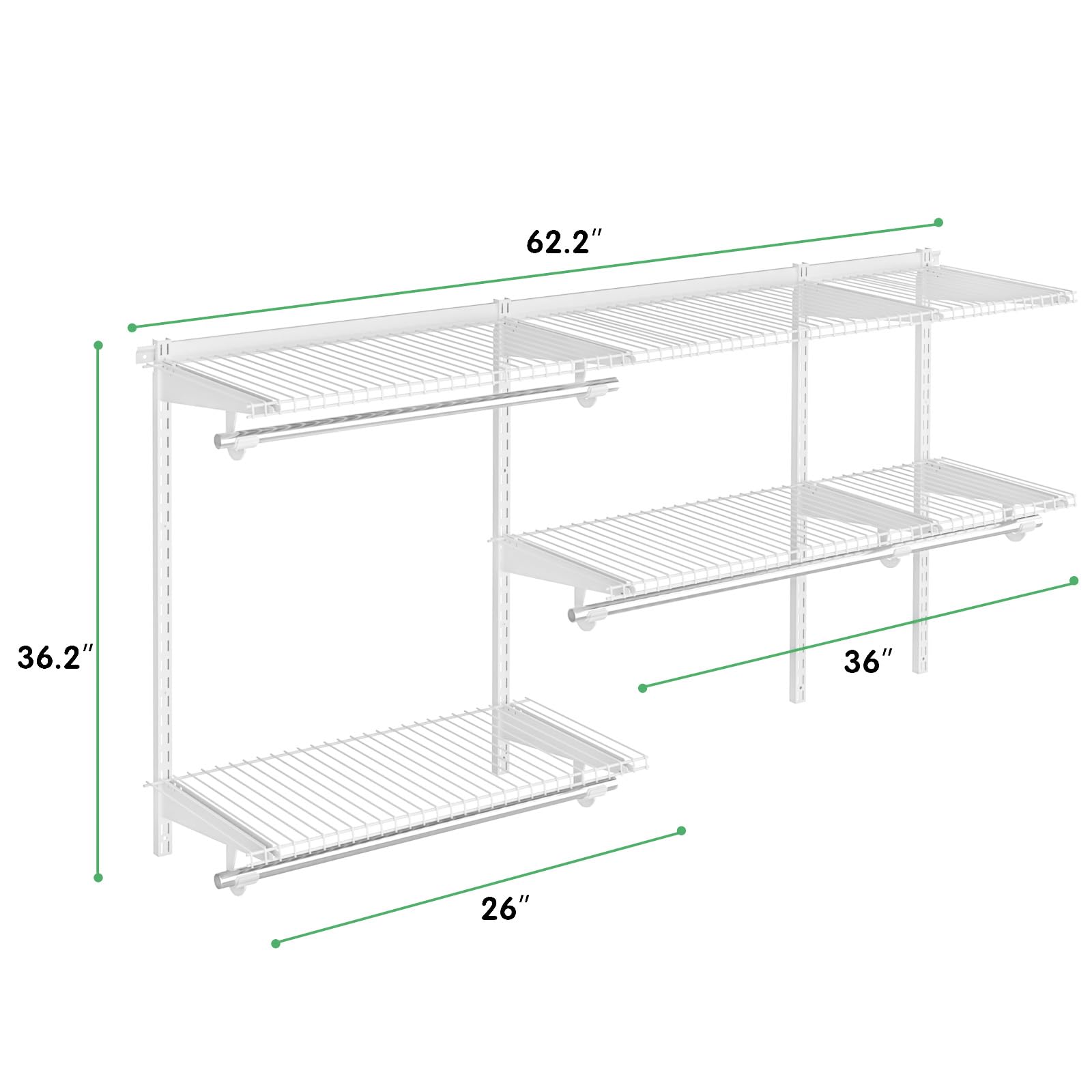 Tangkula 3-5 FT Adjustable Wall-Mounted Closet Organizer System Kit with Wire Shelves & Hanging Rods - Customizable Storage Solution for Bedroom, Walk-In Closet & Small Space Organization