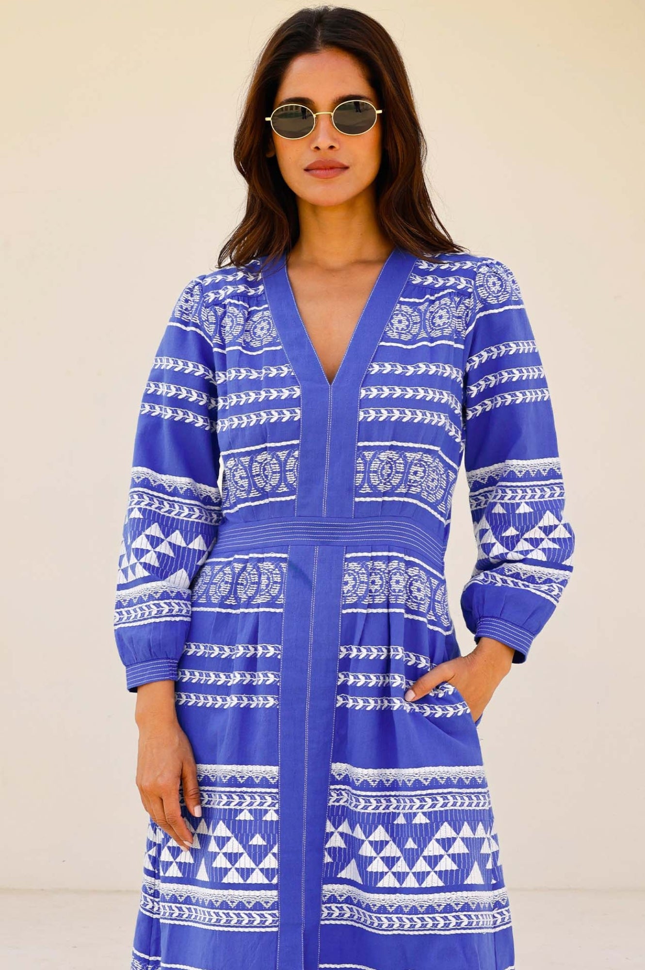 Jamila Jacquard Dress in Cobalt & White - Elegant Floral Print Maxi Dress for Women | Perfect for Weddings, Parties & Summer Outings