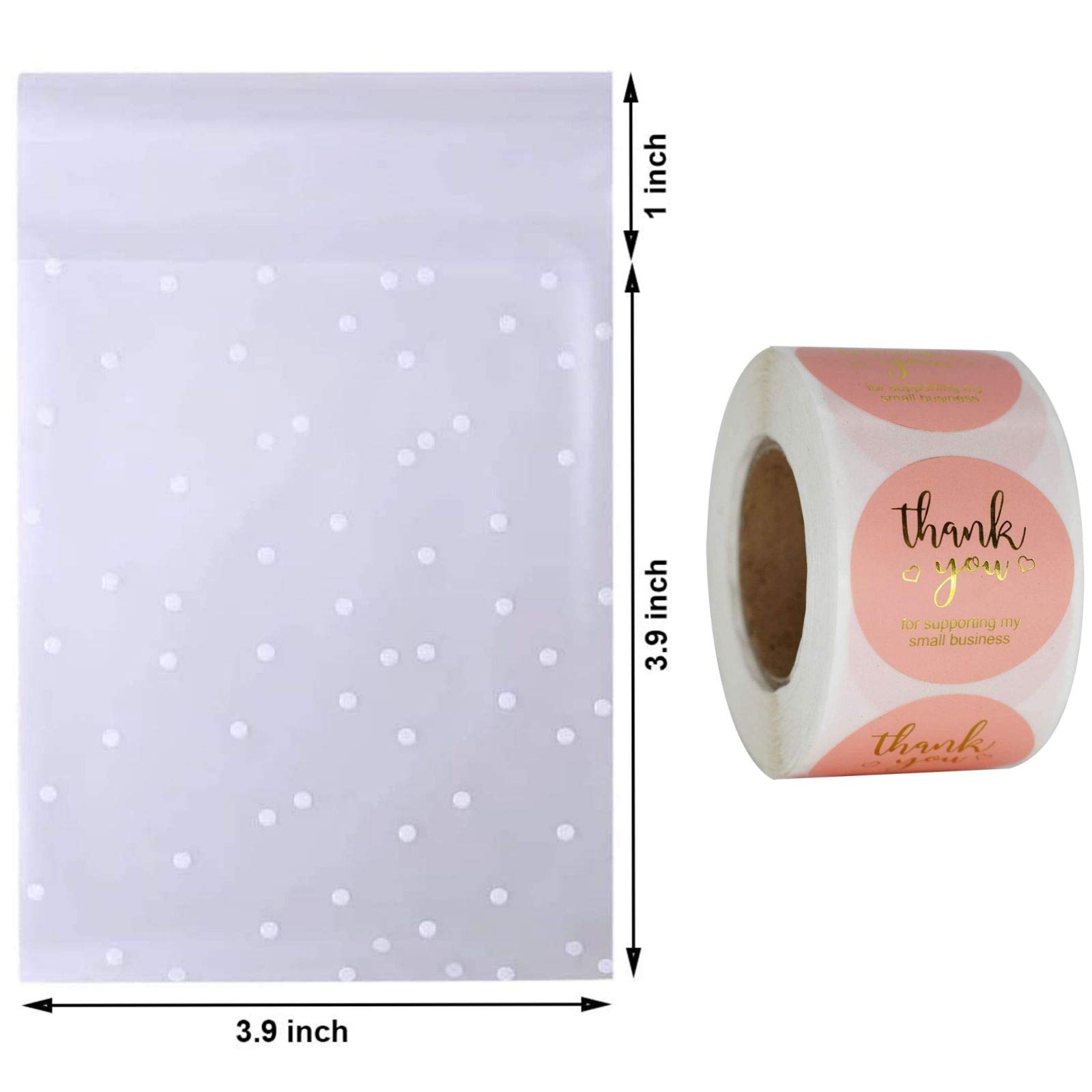 100PCS Self Adhesive Cookie Bags - Resealable Cellophane Treat Bags with White Polka Dots & Thank You Stickers - Perfect for Gift Giving, Party Favors, and Holiday Treat Packaging