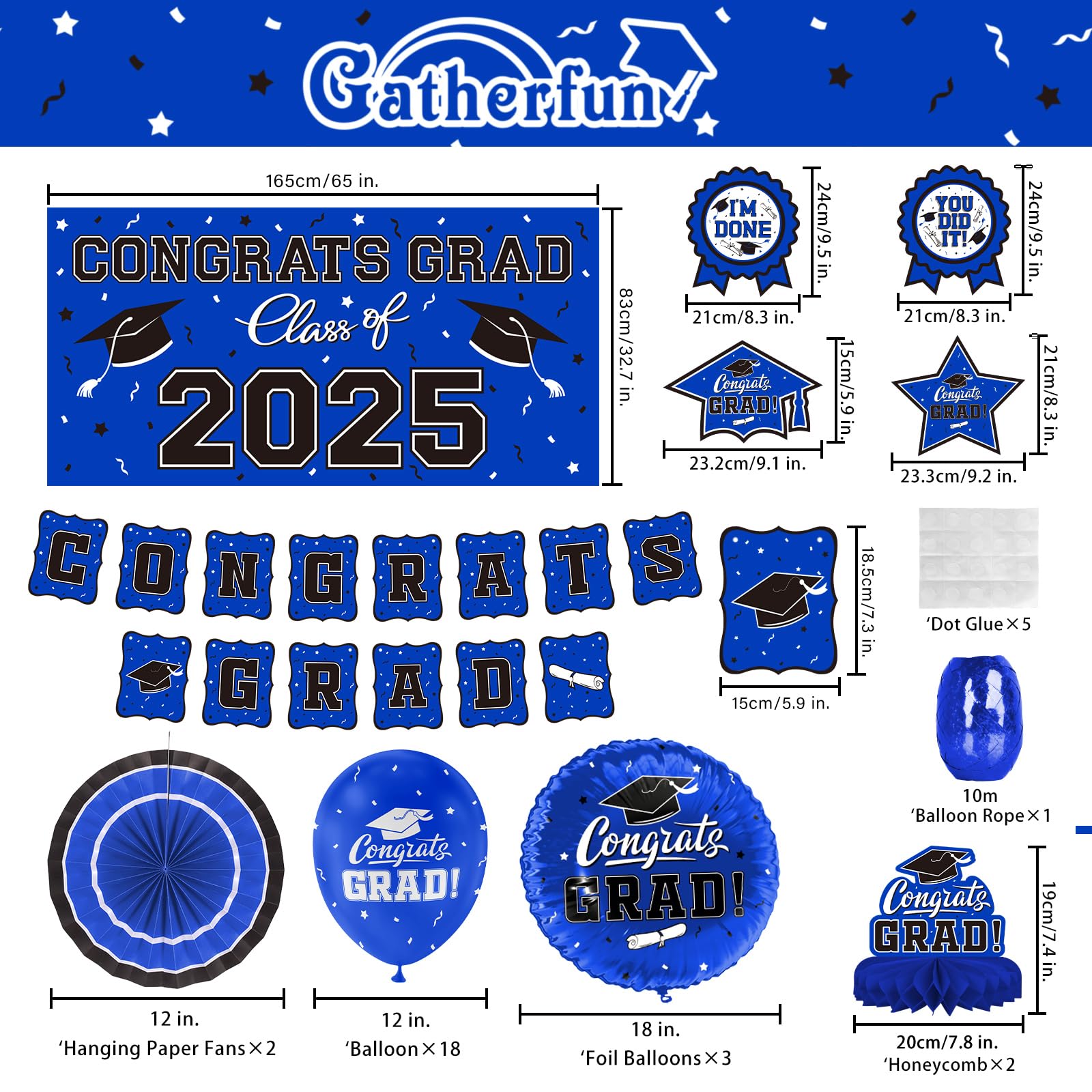 2025 Graduation Party Decorations Set - Blue Themed Congrats Grad Banner, Class of 2025 Backdrop, Balloons & Streamers Kit - Complete High School & College Graduation Party Supplies for Ceremony, Photo Booth & Celebration Decor