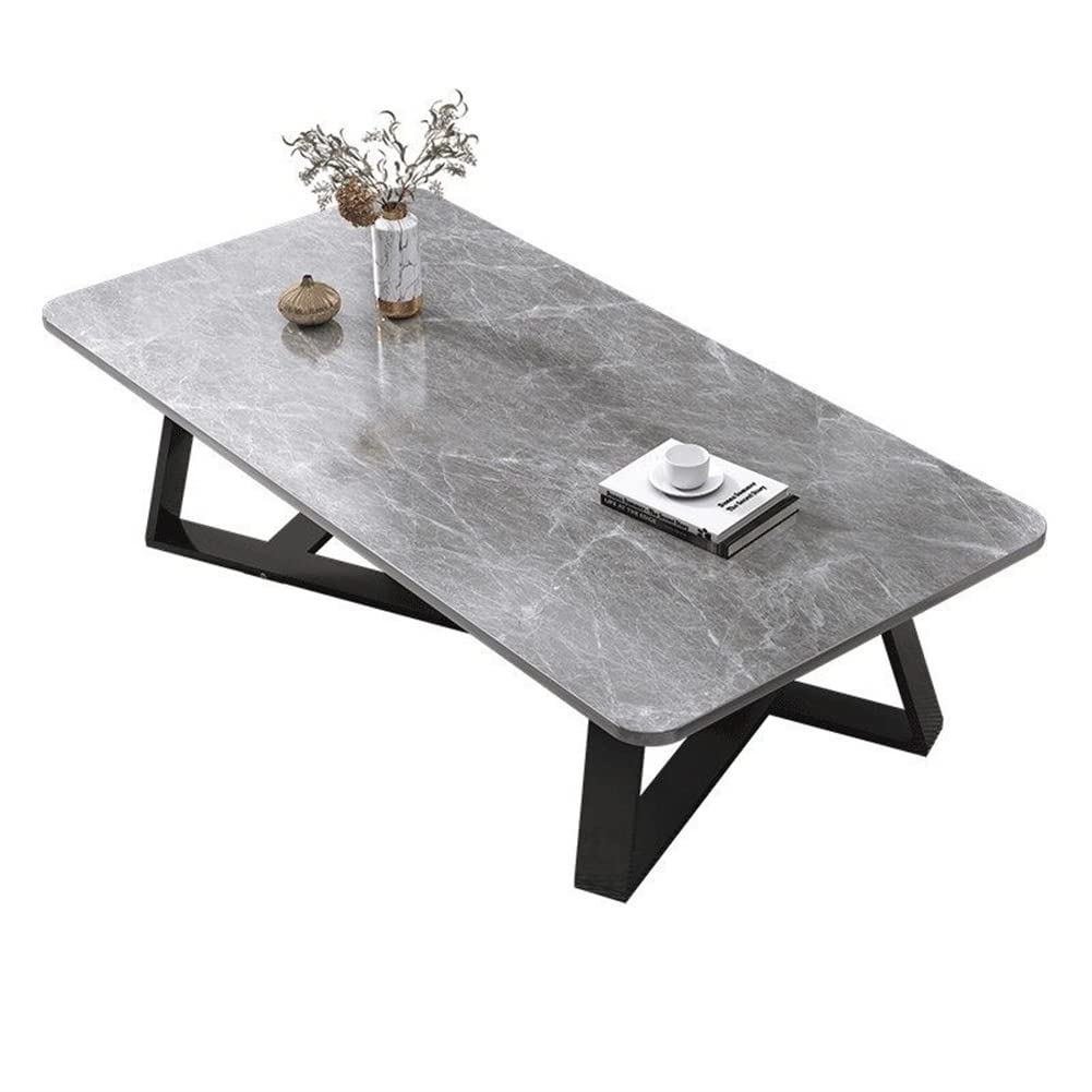 Modern Wood Top Rectangular Coffee Table with Metal Frame - 80×50×46cm, Gray - Easy to Assemble Living Room Furniture for Home, Office, and Lounge Areas