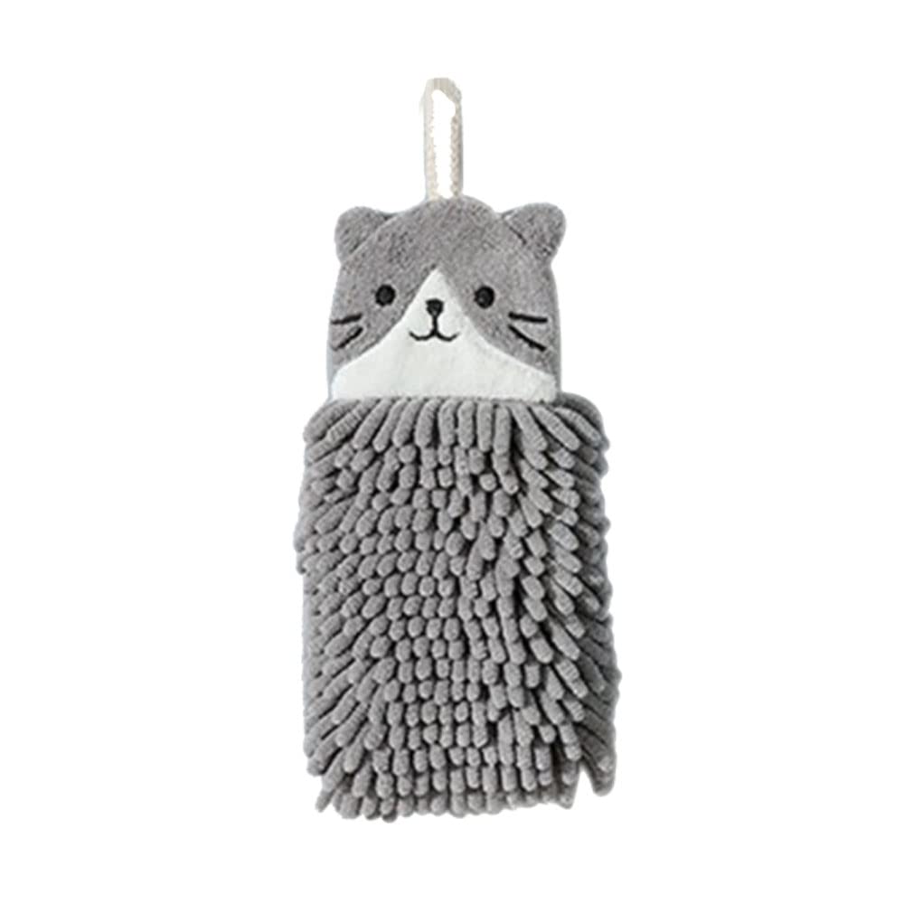 Cute Cat Chenille Hand Towel - Ultra Soft & Highly Absorbent Bath & Kitchen Towel for Kids | Quick Drying, Thick Hanging Towel for Bathroom, Kitchen & Nursery Decor