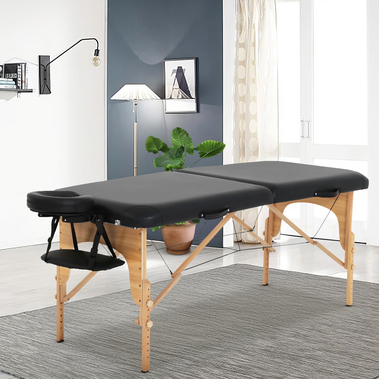 FDW Portable Massage Table - 28 Inch Wide Foldable Spa Bed with Adjustable Height & Half Bolster, Includes Oxford Carrying Bag - Perfect for Professional Massage, Facial Care, Foot Spa, and Tattoo Services