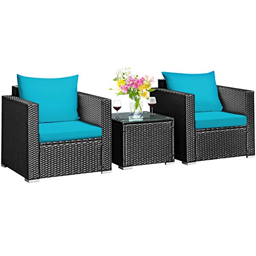 Black Rattan With Turquoise Cushion