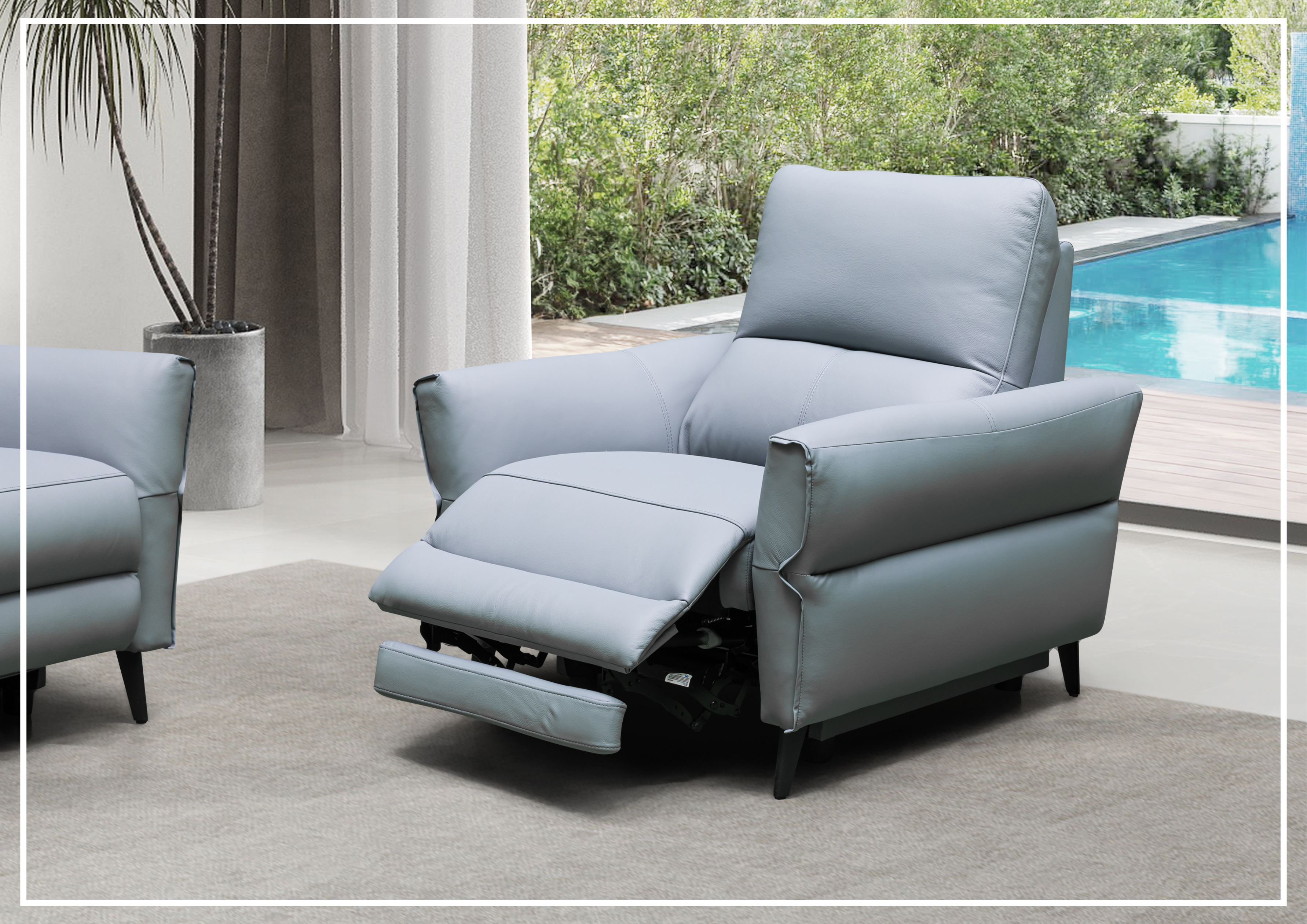 Klaussner Serenita Genuine Leather Power Recliner Chair - Blue - Living Room Reclining Sofa for Home Theater & Relaxation