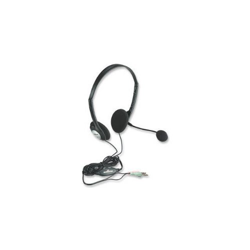 Manhattan 164429 Computer Headset with Condenser Boom Mic - Noise Cancelling Headphones for Gaming, Office Work & Online Meetings (USB/3.5mm)
