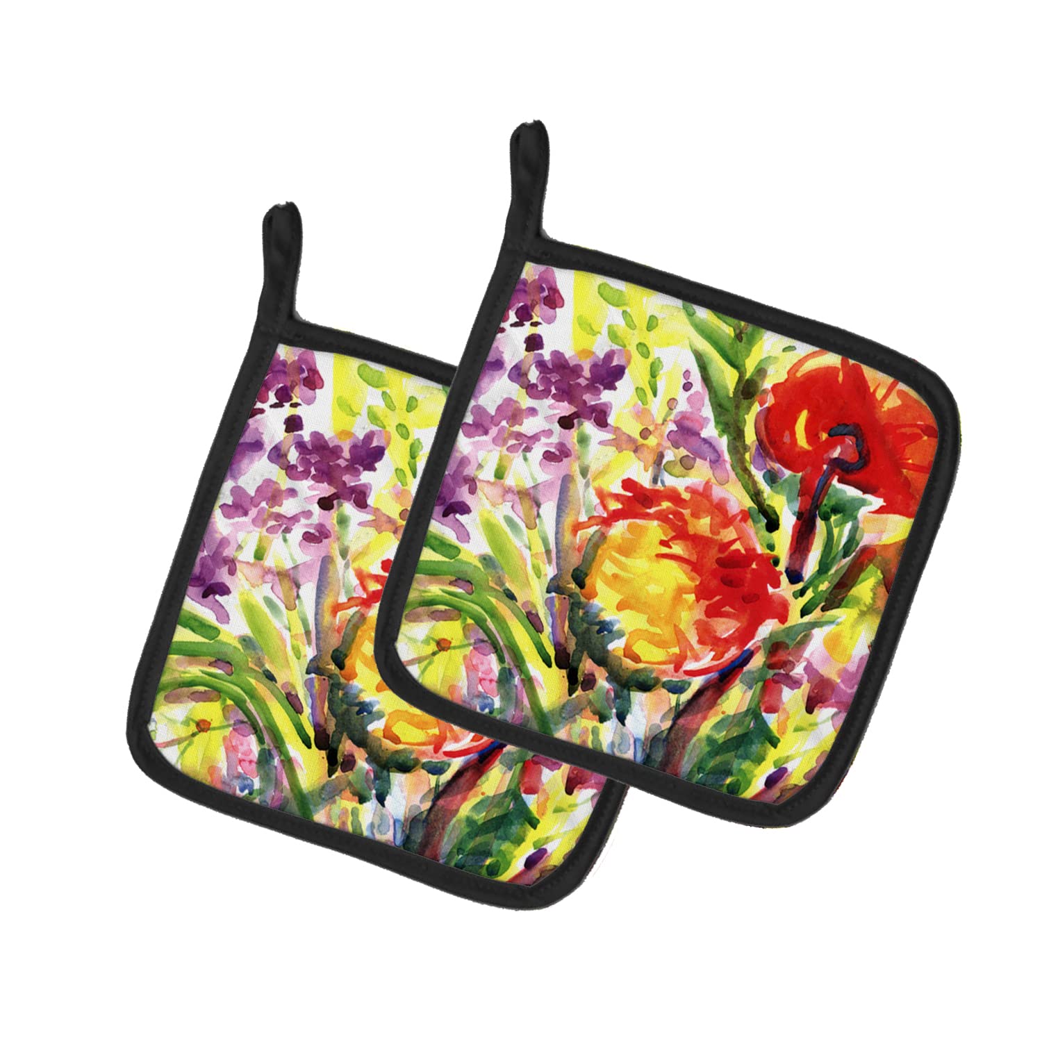 Caroline's Treasures 6042PTHD Floral Heat Resistant Pot Holders Set of 2 - 7.5x7.5 Inch Oven Mitts for Cooking, Baking, BBQ & Kitchen Safety - Perfect for Hot Dishes, Grilling and Holiday Hosting