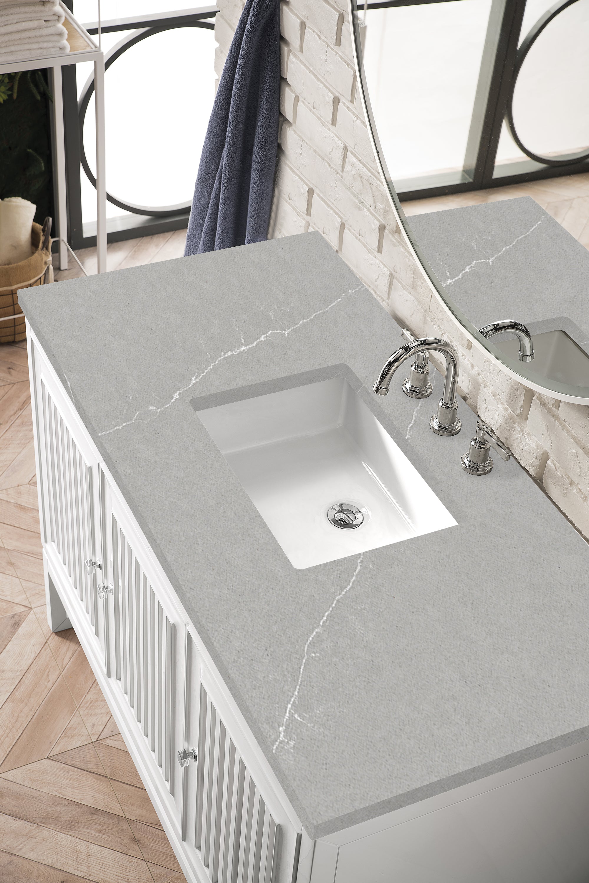 Athens 48 Inch Single Bathroom Vanity Cabinet with 3CM Eternal Serena Top - Glossy White Finish for Modern Bathrooms | Perfect for Small Spaces & Home Renovations