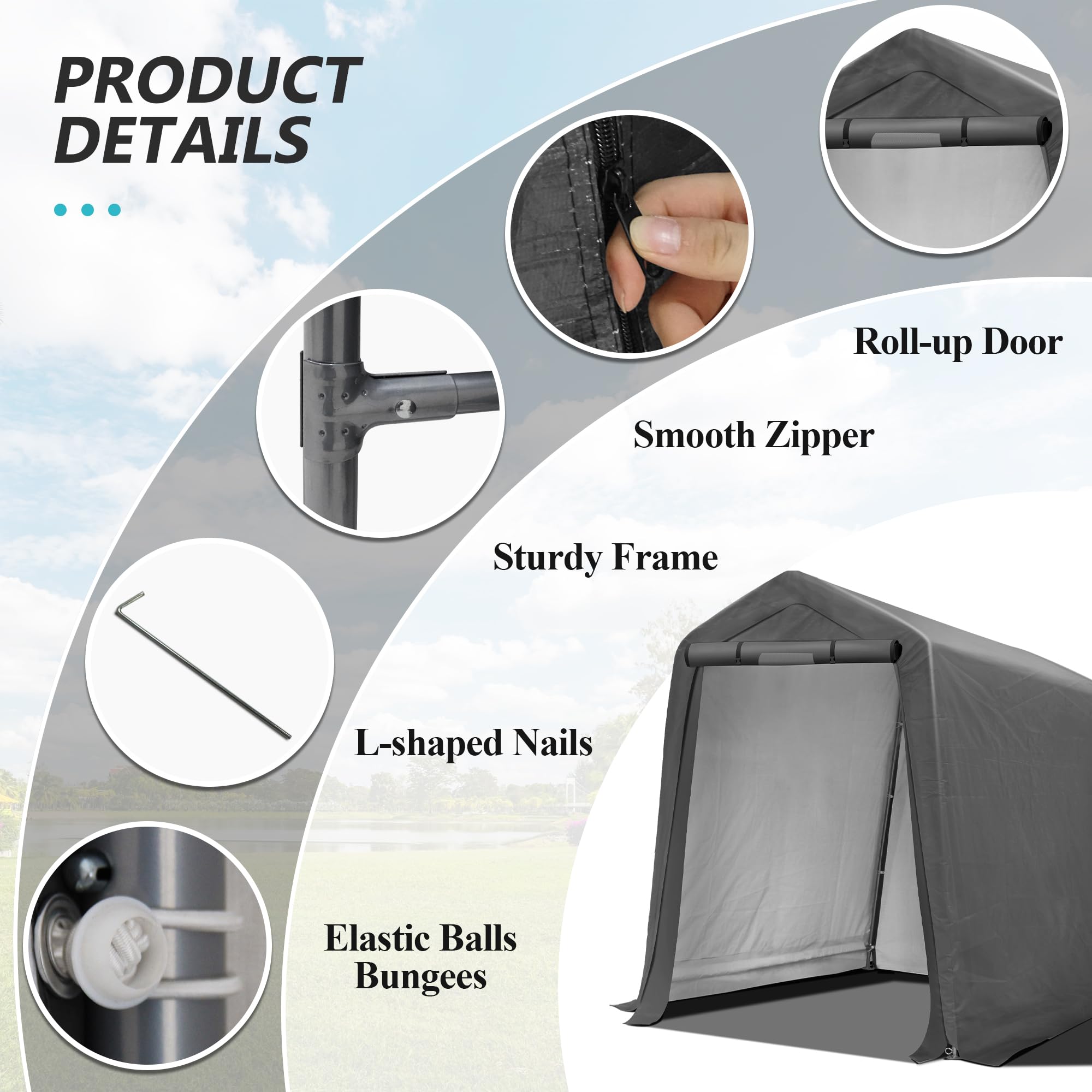 6x7FT Heavy Duty Outdoor Storage Shed - Portable Garage Tent with Roll-up Ventilated Door for Bike, ATV, Motorcycle Shelter | Perfect for Backyard, Garden & RV Storage