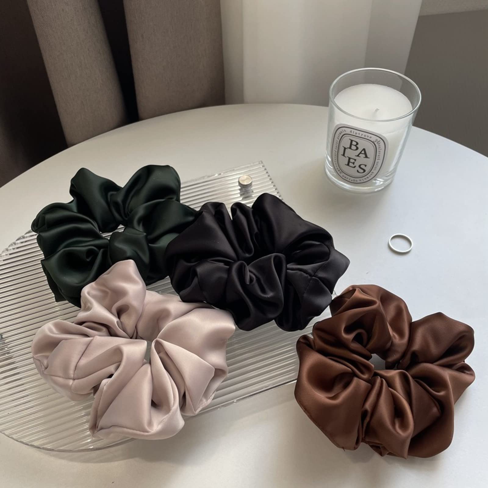 Luxury Satin Hair Scrunchies for Women - 5 Pack Silk Hair Ties, Soft Scrunchy Hair Bands for Ponytails, Buns & Braids - Perfect Hair Accessories for Work, Gym & Everyday Use