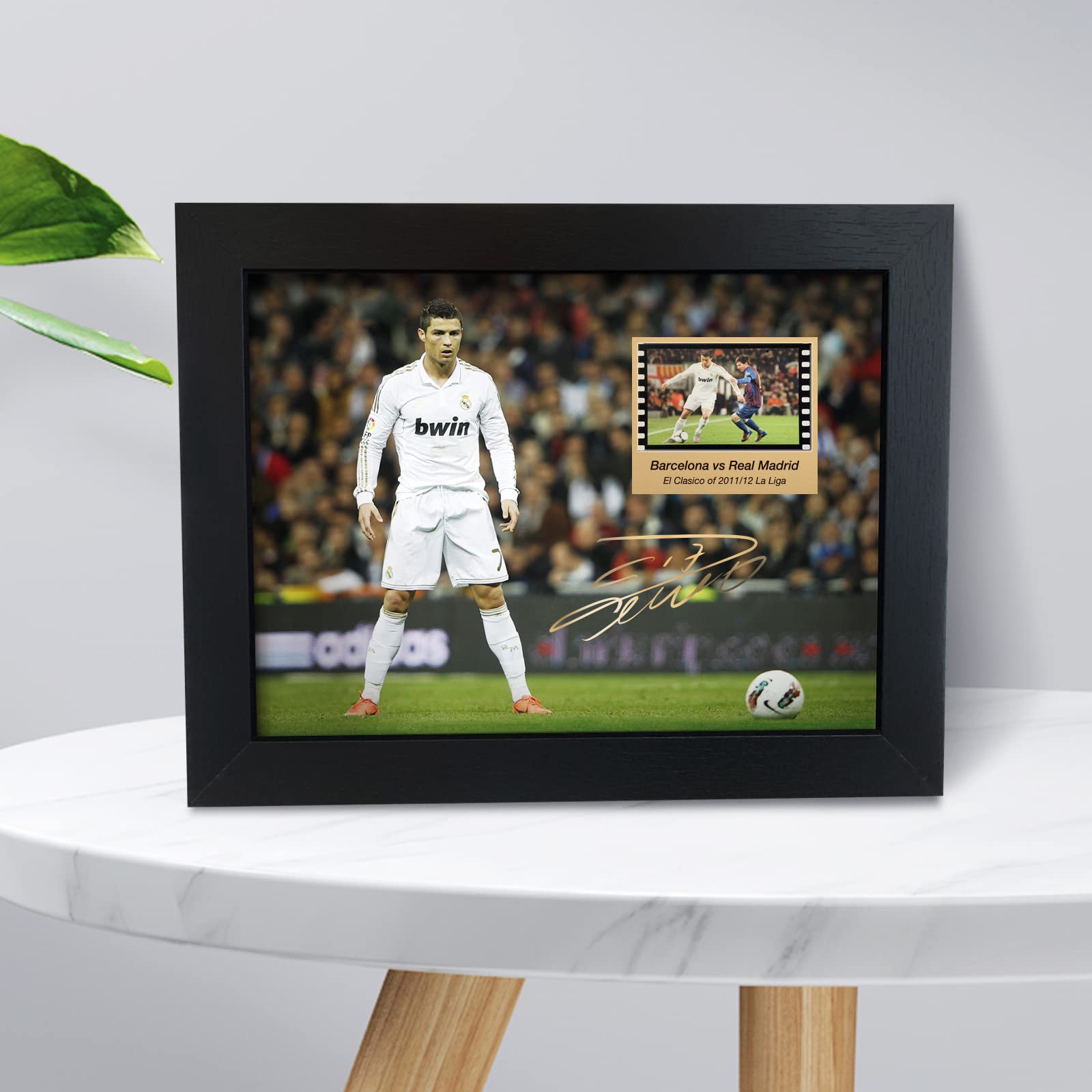 ORIMAMI Signed Cristiano Ronaldo Poster - 8x6 Inches Framed Photo with 35mm Film Display - Perfect Gift for CR7 Fans - Ideal for Bedroom, Office Decor & Soccer Memorabilia Collection