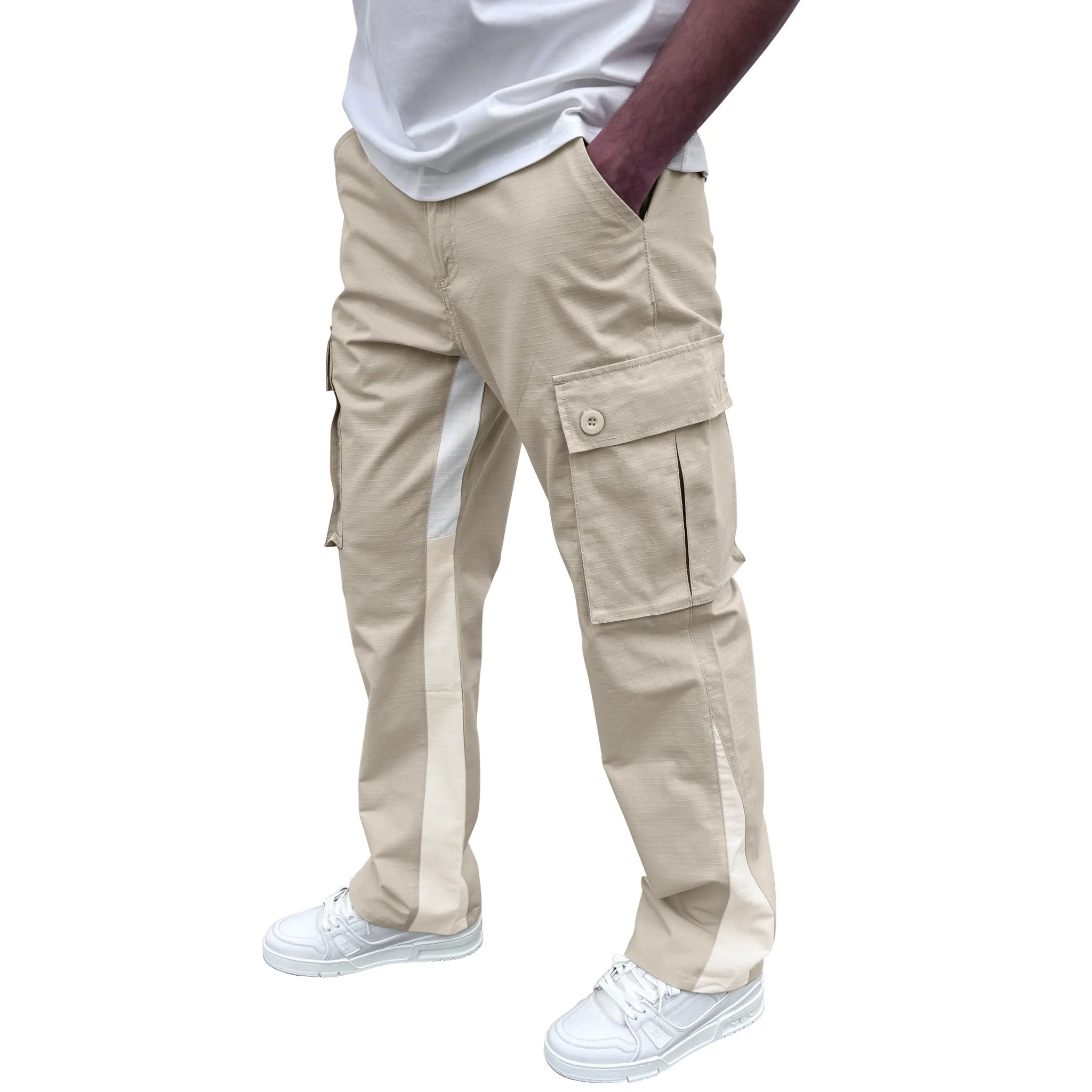 SIARR Women's Flared Cream Cargo Pants - High Waisted Casual Trousers with Pockets | Perfect for Streetwear, Workwear & Fashion Outfits
