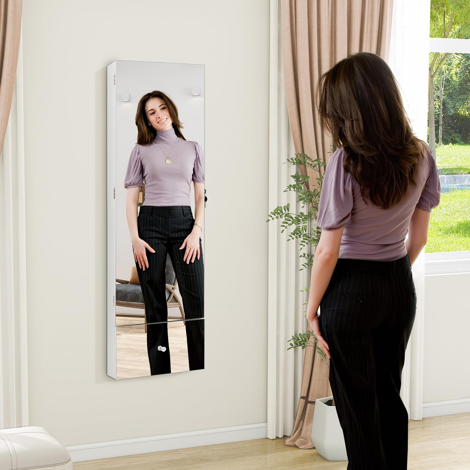 Charmaid Wall Mounted Jewelry Cabinet with Full Length Mirror - 47.2