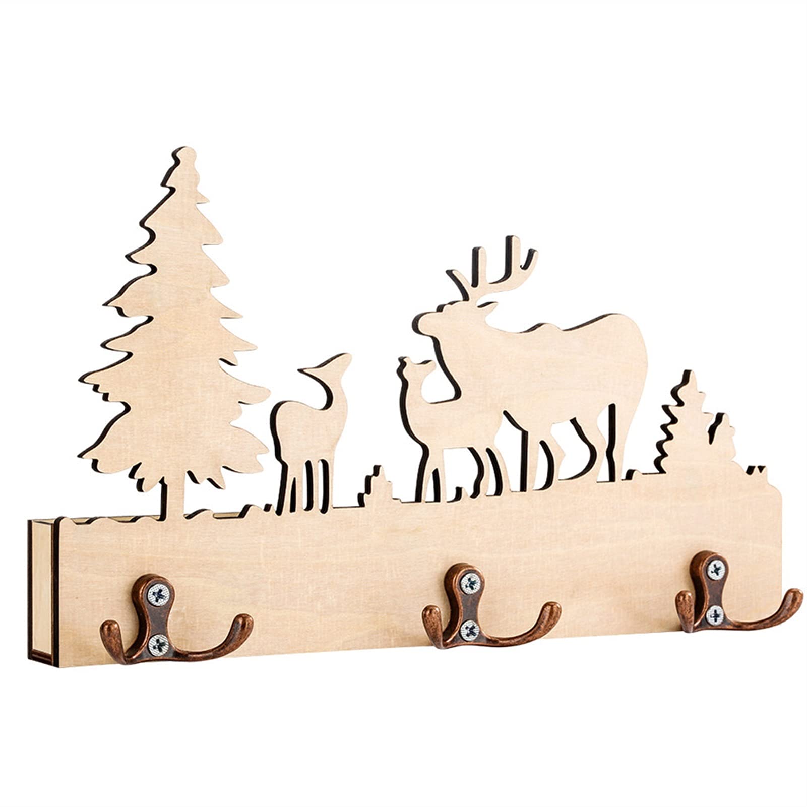 Modern Wooden Coat Rack with Engraved Silhouette Design - Wall Mounted Entryway Organizer for Hats, Keys & Scarves | Space Saving Home Decor for Hallway, Bedroom & Office