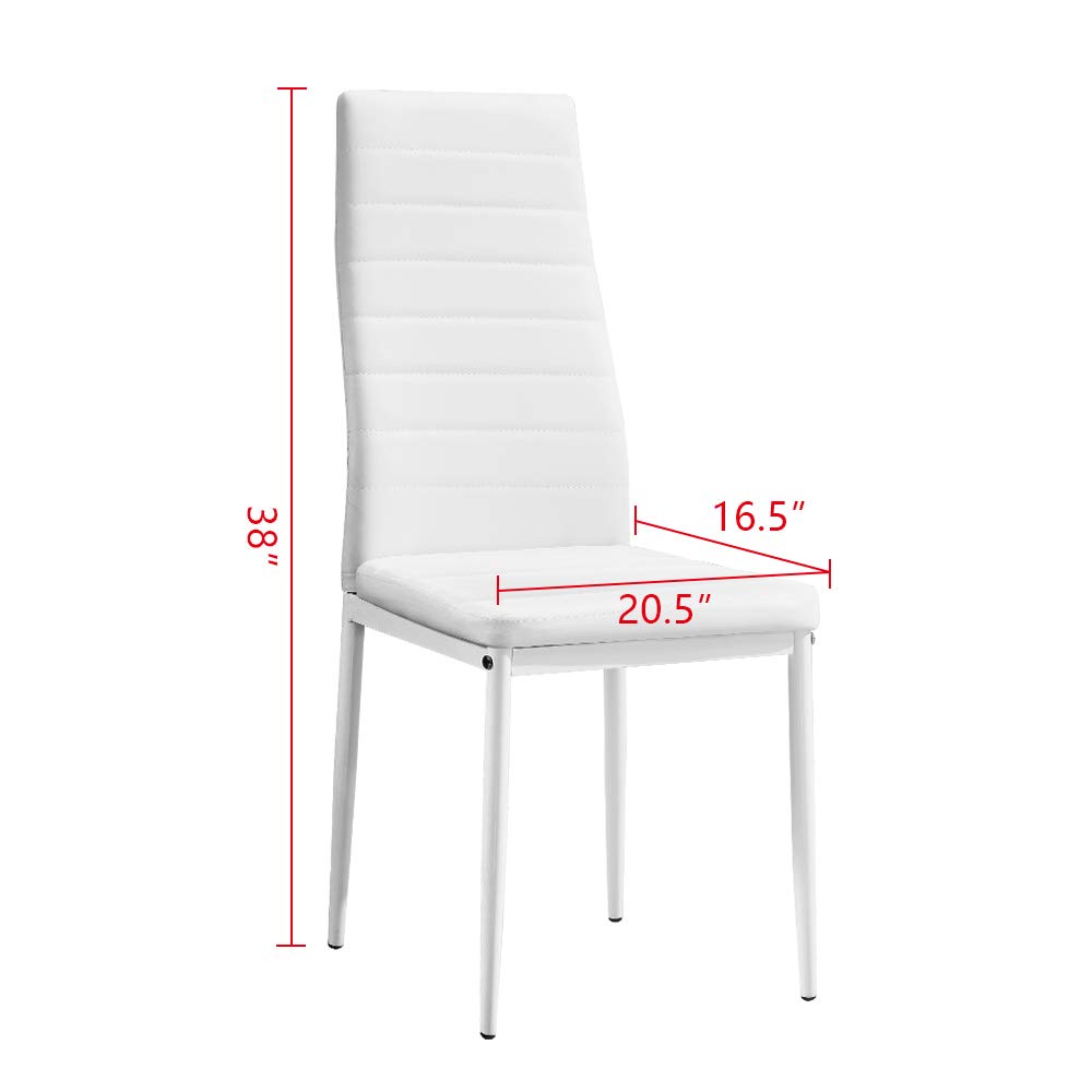 Ansley&HosHo 4-Piece Modern Faux Leather Dining Chairs Set - High Back Upholstered Kitchen & Living Room Chairs with Sturdy Metal Legs - White - Perfect for Dining Rooms, Kitchens, Lounges & Home Offices