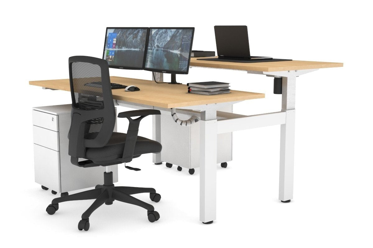 Adjustable Height 2-Person H Bench Workstation - White Frame [1400L x 700W] - Perfect for Office, Home Office, and Collaborative Workspaces