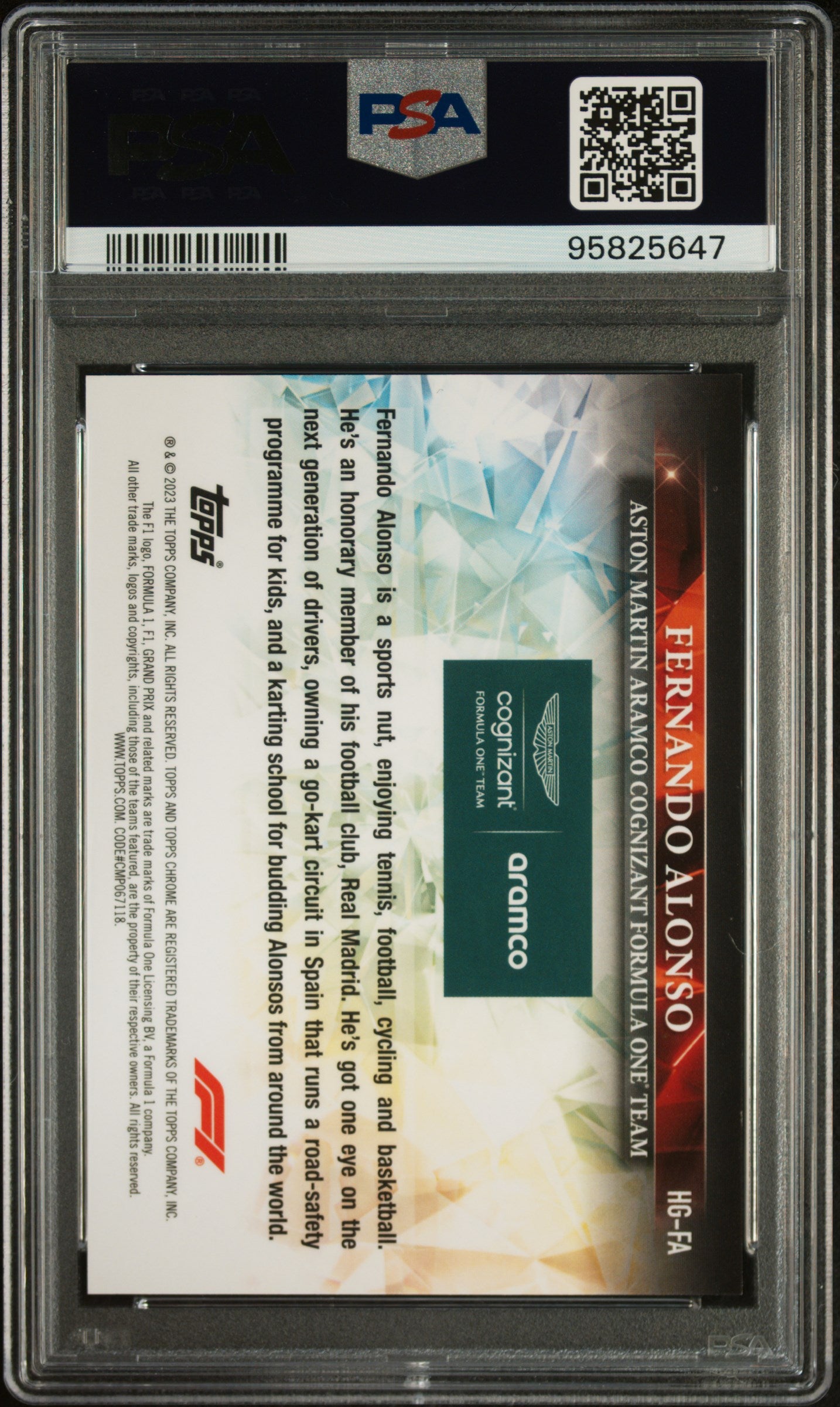 2023 Topps Fernando Alonso Hidden Gems Chrome F1 Racing Card PSA 10 - Perfect for F1 Collectors and Sports Memorabilia Enthusiasts