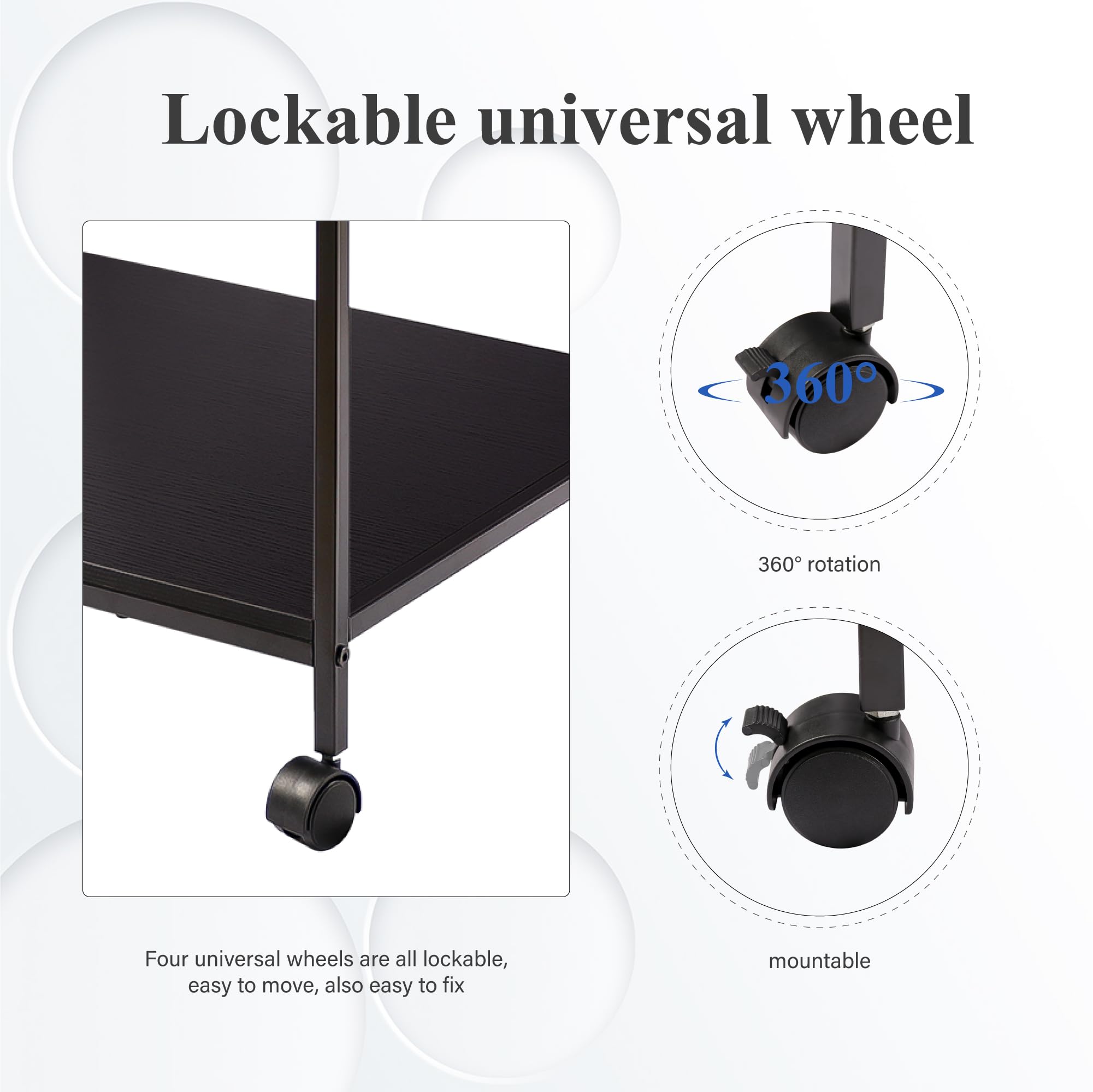 EMERIT Heavy Duty 3-Tier Adjustable Printer Stand Cart with Lockable Wheels - 23.6x18.9x31.5 Inches for Laser/Inkjet/All-in-One Printers, Scanners, Fax Machines & Office Supplies - Perfect for Home Office, Workspace & Industrial Use